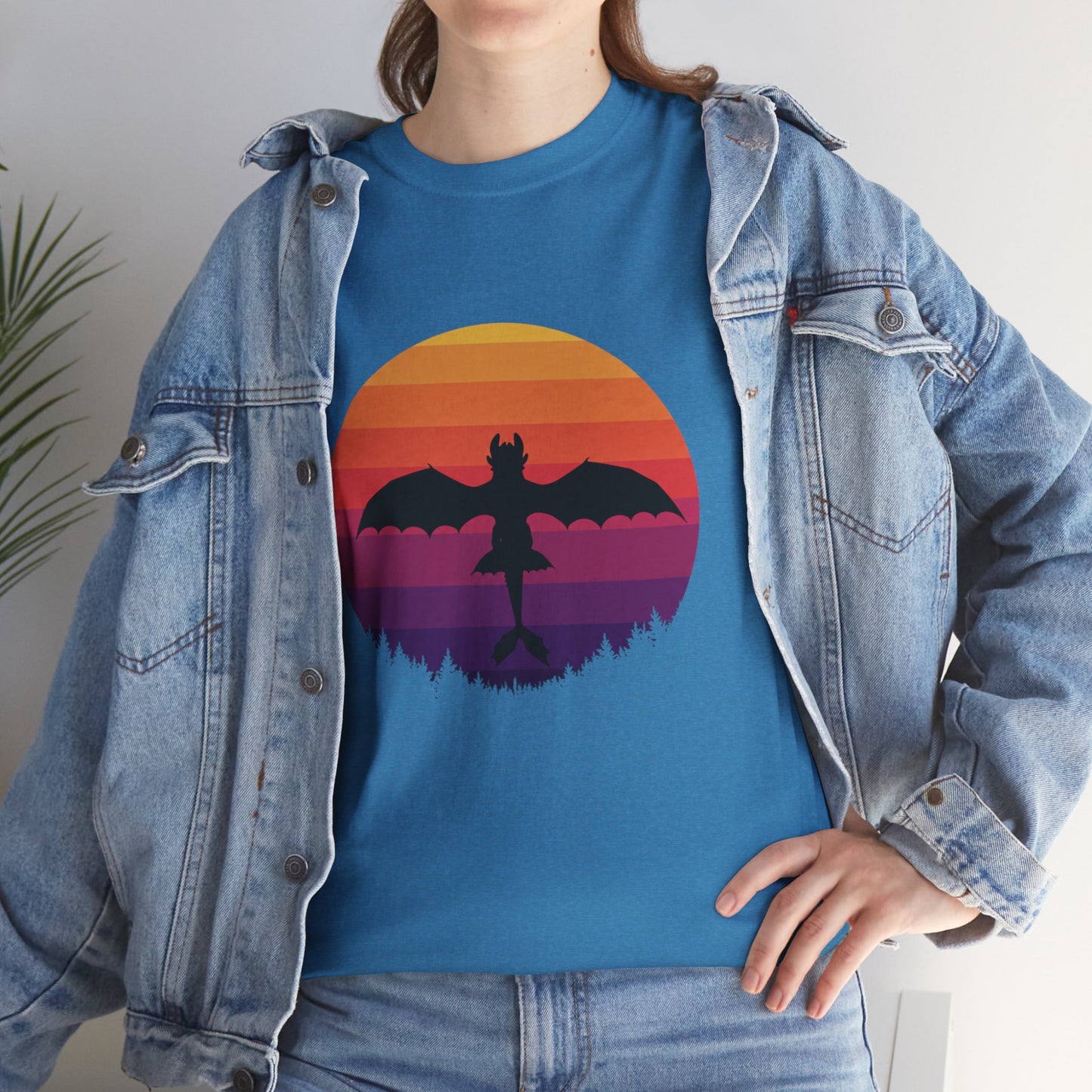 Night Dragon Sunset T-Shirt | Retro Dragon Silhouette Tee | Fantasy Dragon Shirt | Unisex Graphic Tee | Gift for Dragon Lovers