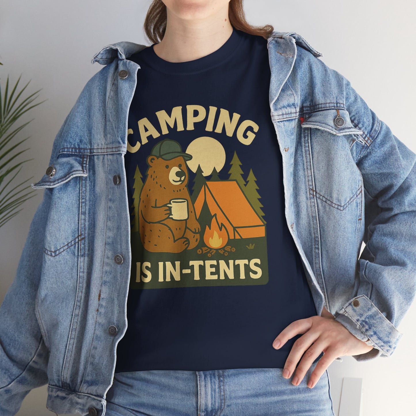 Camping Is In-Tents Funny Bear Camping Tee - Cute Outdoorsy Pun Shirt - Retro Campfire Graphic, Nature Lover Gift, Unisex Adventure Apparel