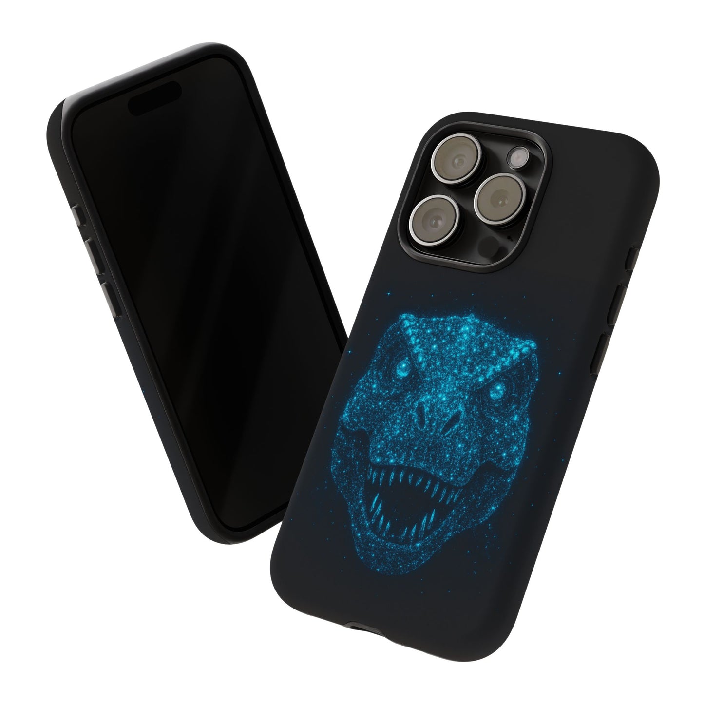 Bioluminescent Particle T-Rex iPhone Case - Galaxy-Style Cosmic Dino on Tough Dual-Layer Cover, Gift for Dino & Space Fans