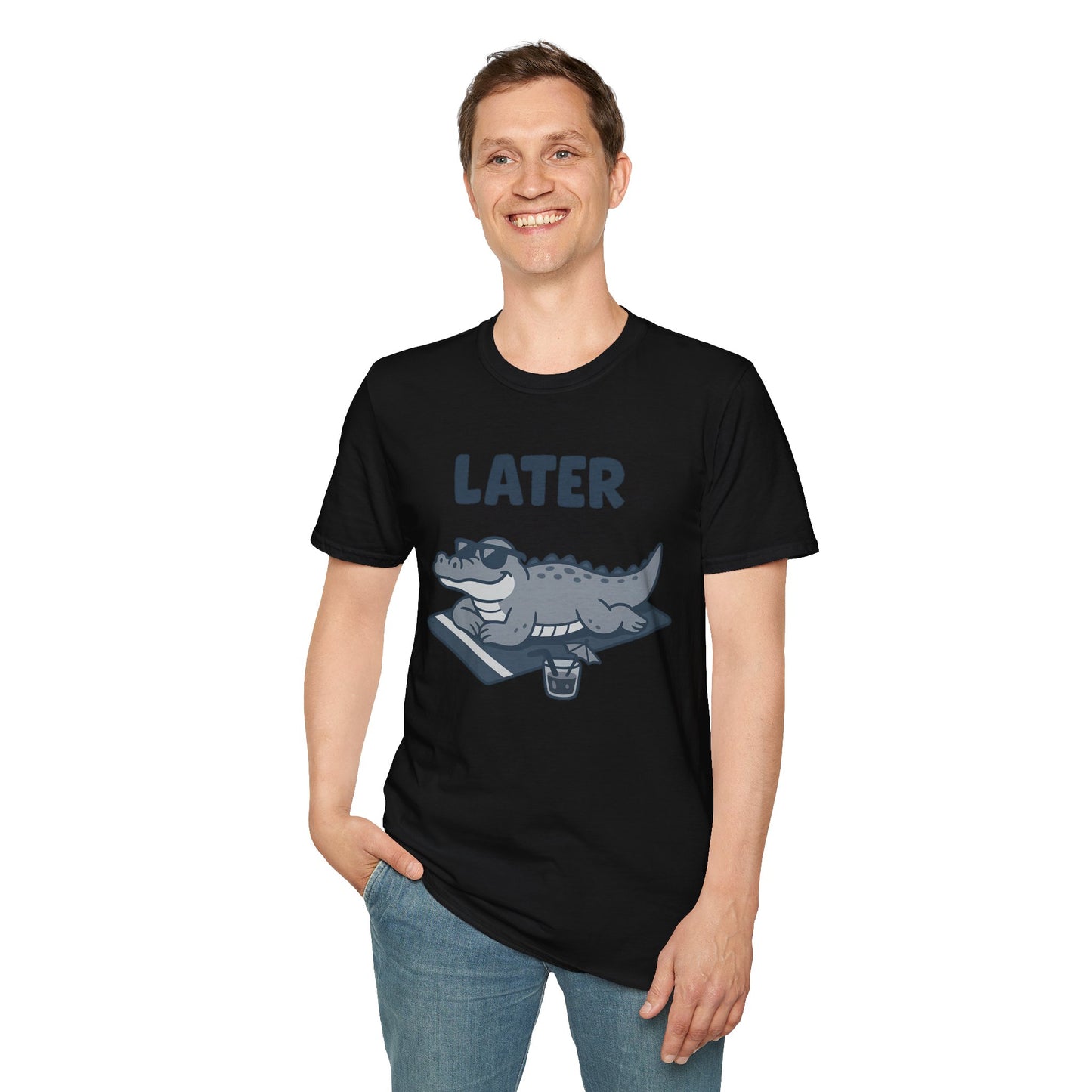 Later Gator Lounge Graphic Tee - Funny Alligator T-Shirt, Summer Vacation Humor, Cute Animal Tee, Relax Gift for Him and Her