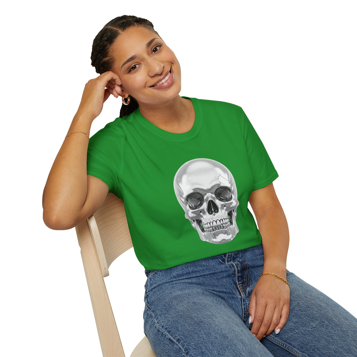 Chrome Skull Graphic Tee - Edgy Metallic Skull Shirt - Retro Rock Vibe, Dark Aesthetic, Unisex Cool Gift - Trendy Fashion Statement Top