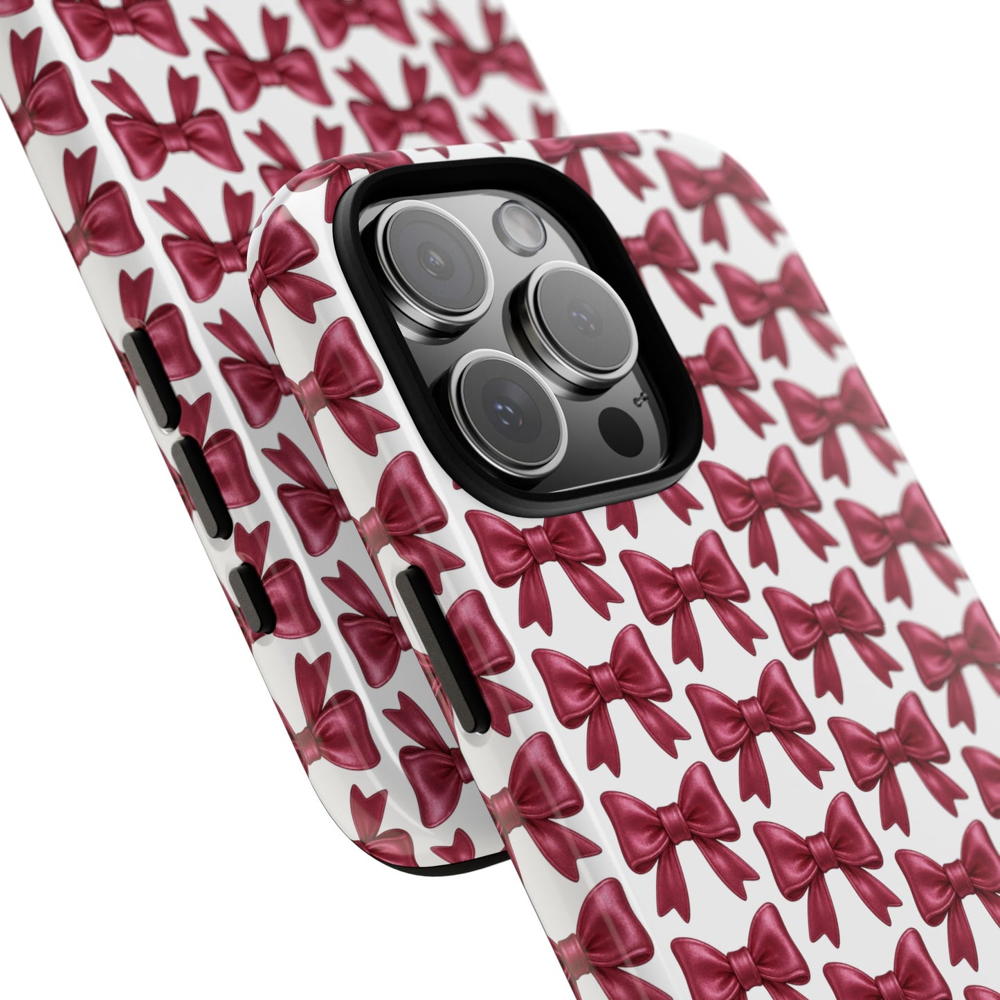Coquette Bow iPhone Case - Burgundy Ribbon Pattern Phone Cover, Girly Aesthetic Accessory, Cute Gift for Her