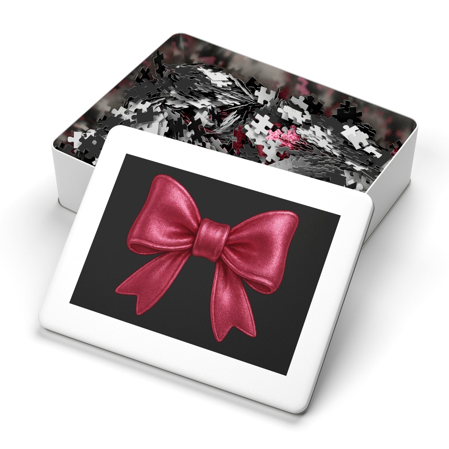 Pink Bow Jigsaw Puzzle – Elegant Aesthetic Puzzle with Gift Tin | Cute Girly Puzzle Gift for Her, Game Night, or Decor