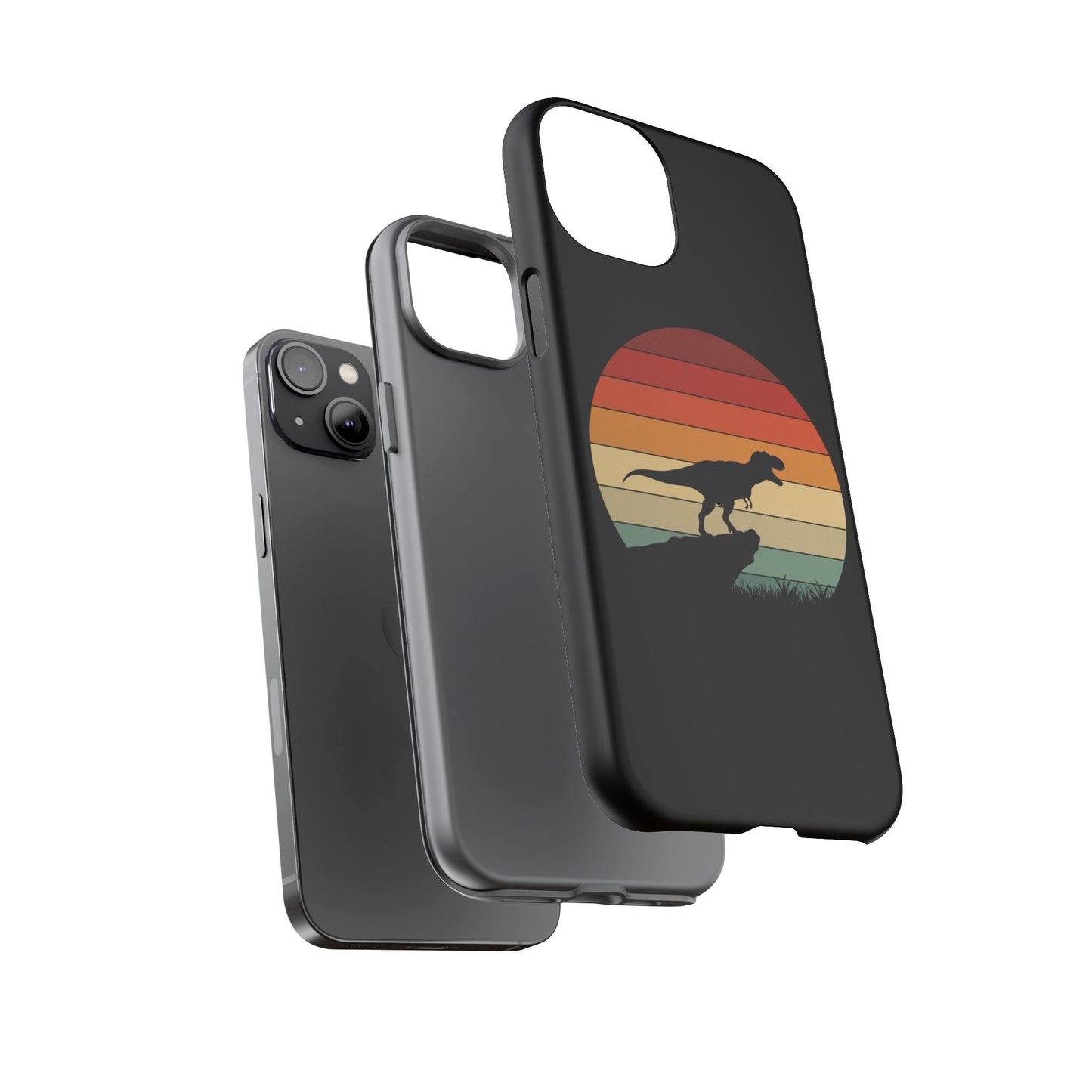 Retro Sunset Dinosaur iPhone Case | T‑Rex Silhouette Vintage Phone Cover for iPhone 14/15/16 Pro | Aesthetic Dinosaur Gift