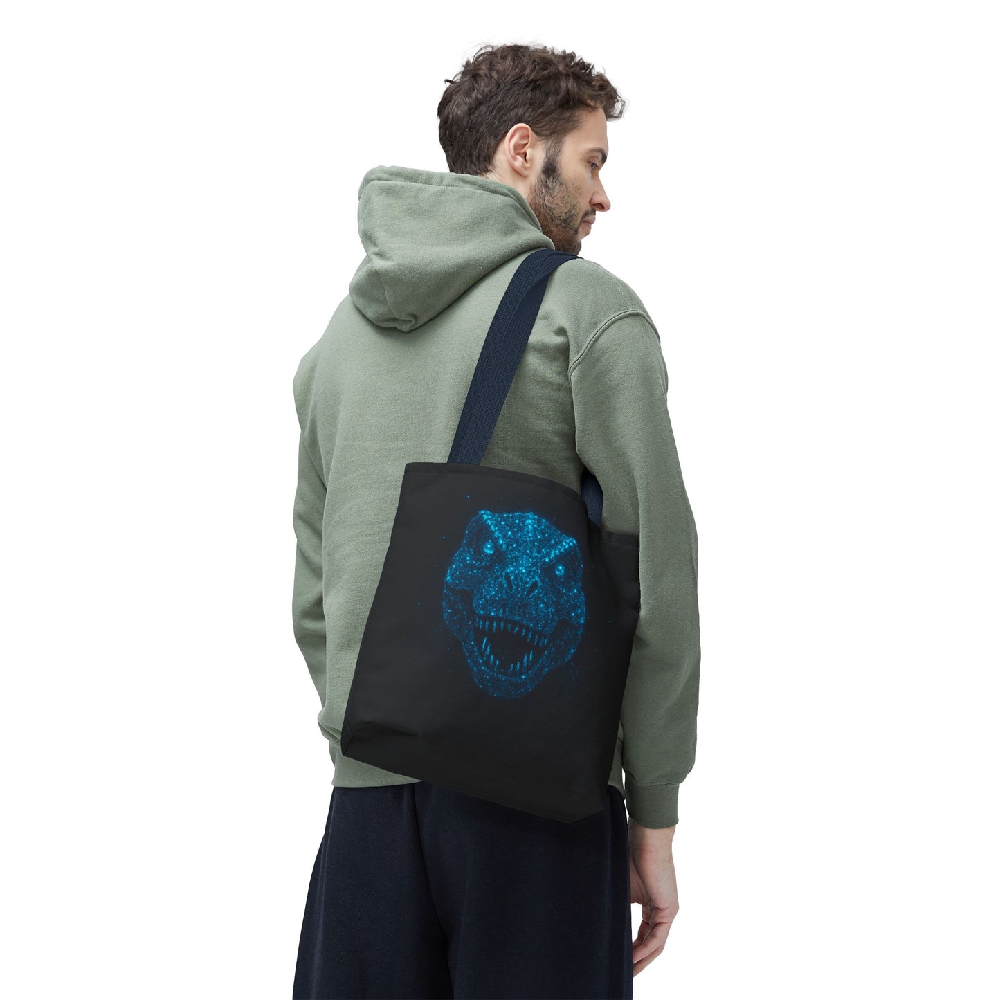 Bioluminescent Dino Tote Bag | Retro T-Rex Galaxy Canvas Shopper - Eco AOP Tote, Ocean Glow Dinosaur Art, Gift for Paleontology Fans