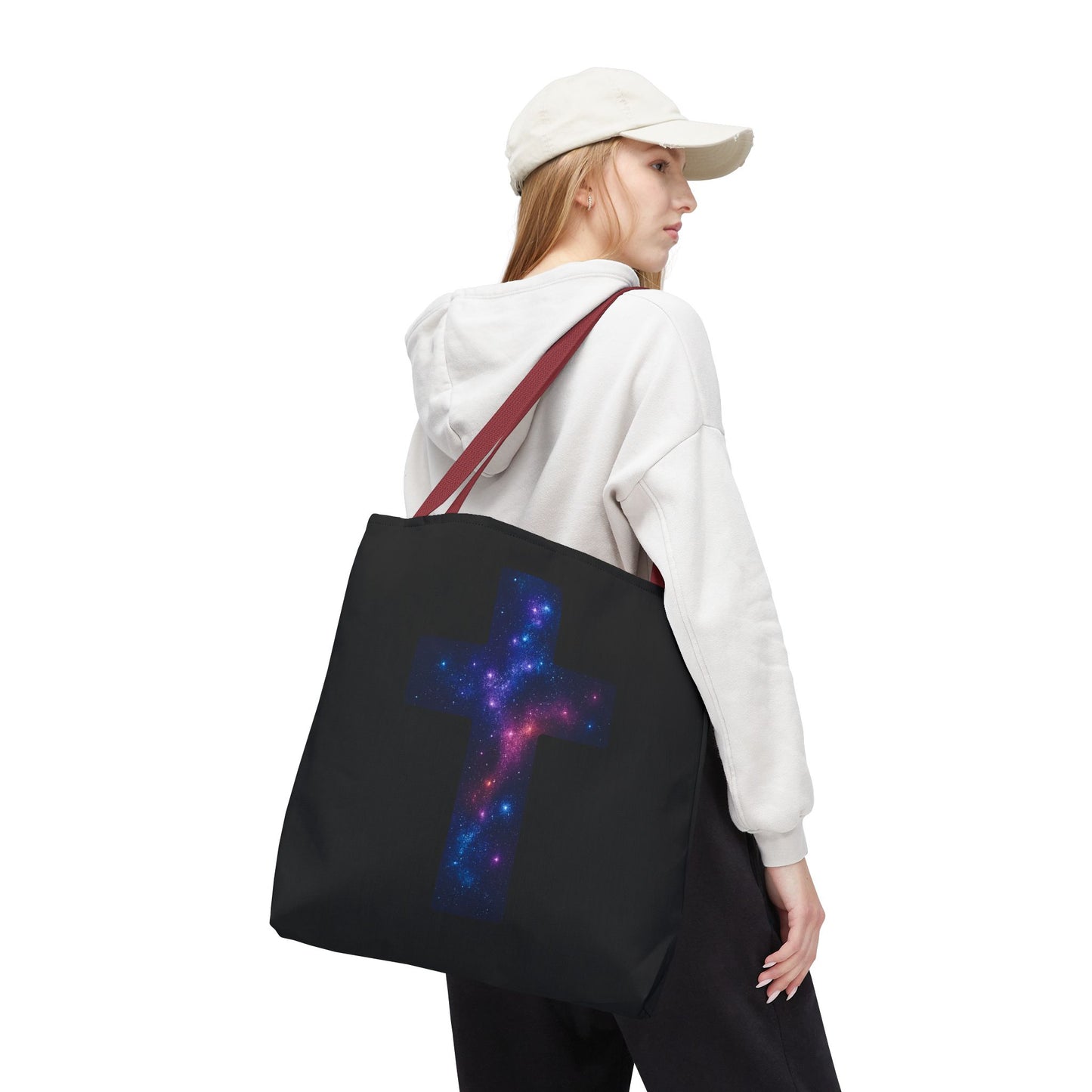 Galaxy Cross Tote Bag – Christian Faith Bag, Inspirational Reusable Shopper, Spiritual Gift for Women & Men, Religious Church Bag
