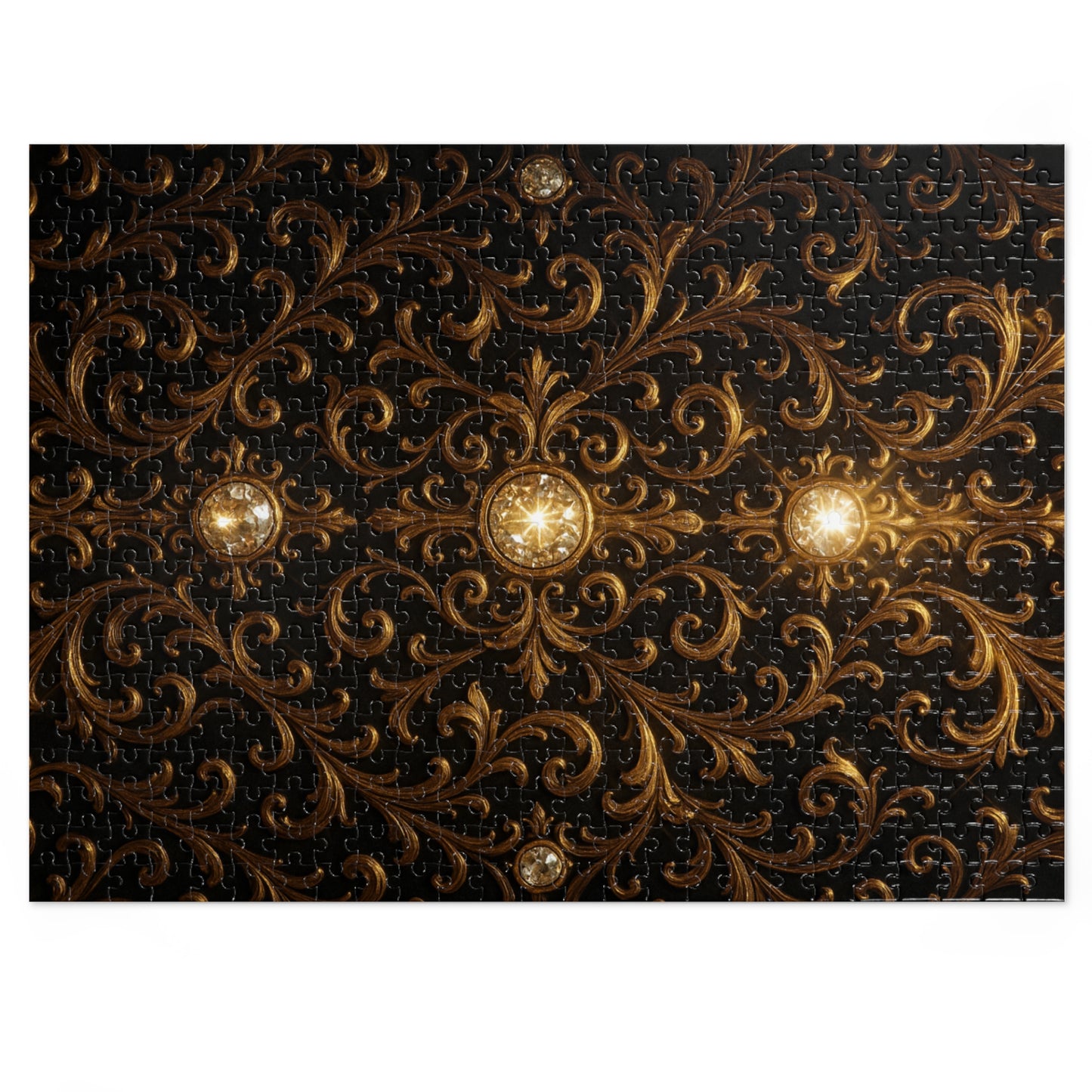 Baroque Gold Jigsaw Puzzle Elegant Gothic Puzzle for Adults, Black Ornate Scroll Pattern, Luxury Brain Game, Dark Aesthetic Gift Idea