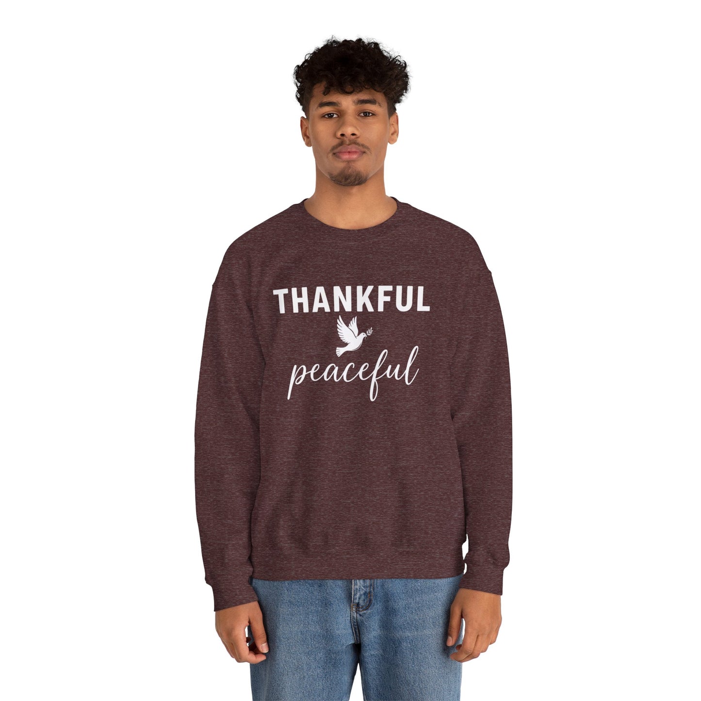 Thankful Peaceful Sweatshirt, Inspirational Quote Crewneck, Positive Message Sweater, Gratitude Gift, Cozy Faith Based Pullover