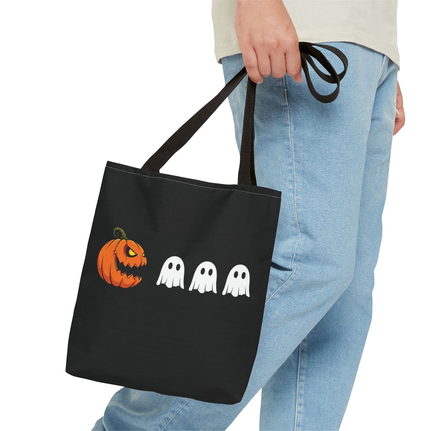 Halloween pumpkin ghost tote bag, spooky trick or treat canvas bag, ghost pumpkin design reusable tote, spooky season gift tote