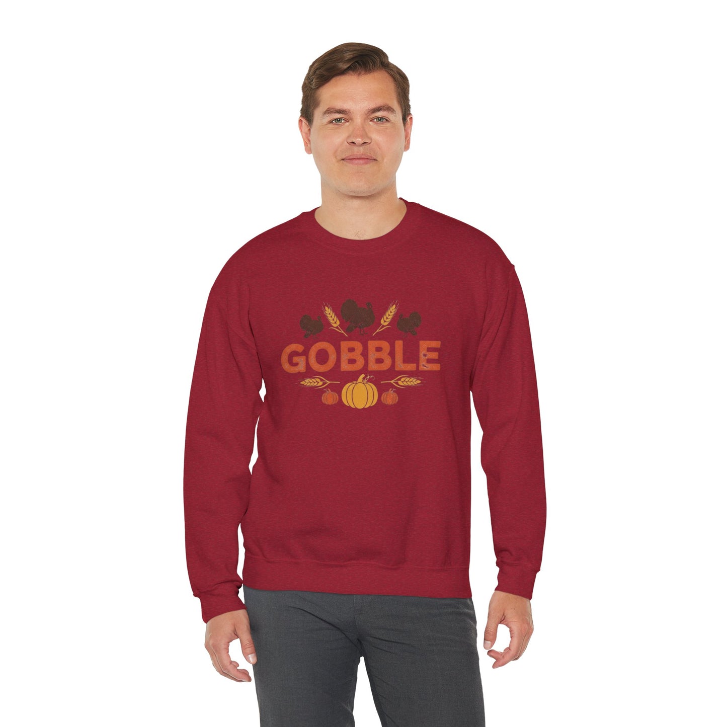Gobble Turkey Sweatshirt, Thanksgiving Pumpkin Crewneck, Autumn Wheat & Turkey Graphic Pullover, Cozy Fall Family Turkey Day Shirt