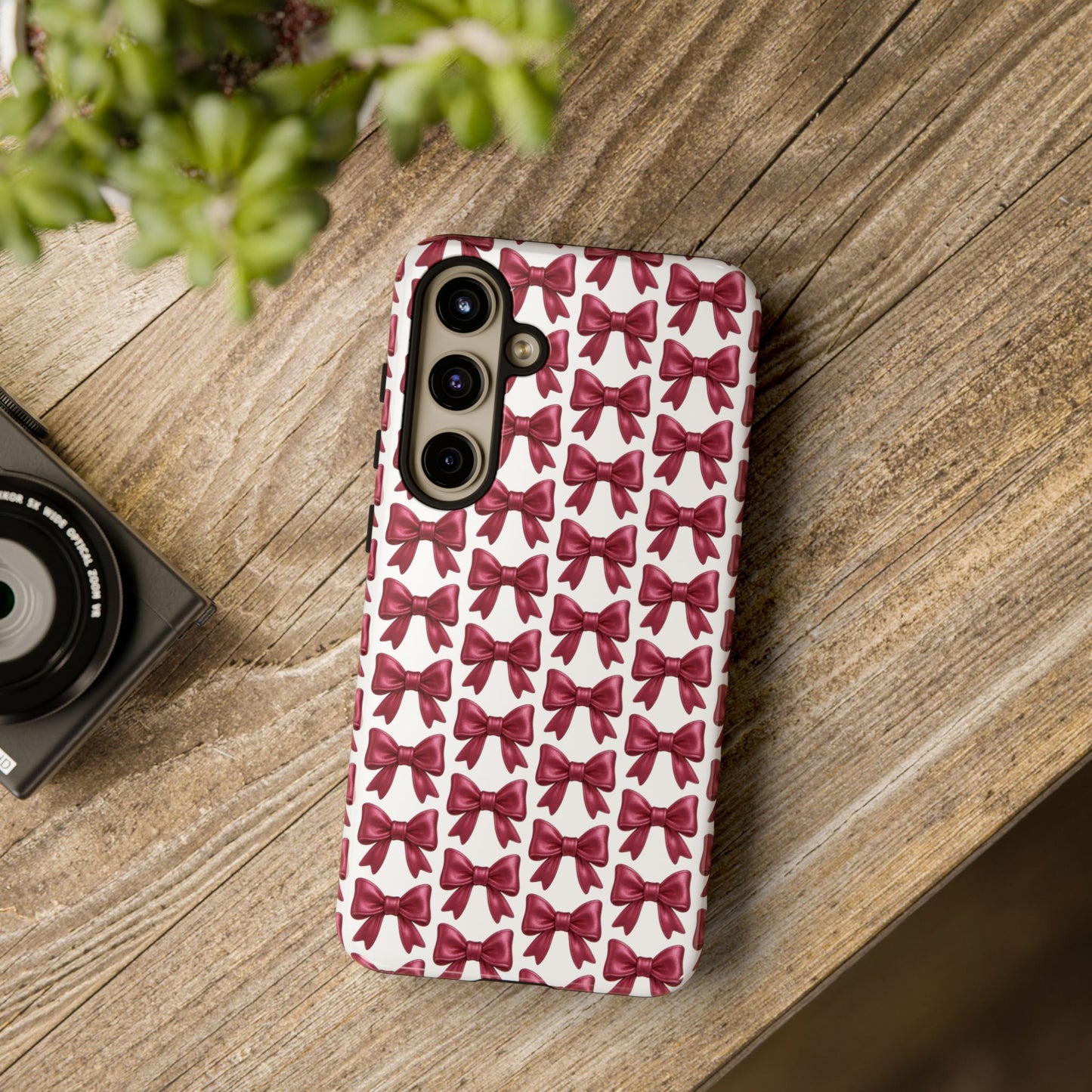 Coquette Samsung Case - Burgundy Bow Pattern Phone Cover, Girly Soft Aesthetic Gift, Cute Galaxy Case for Her