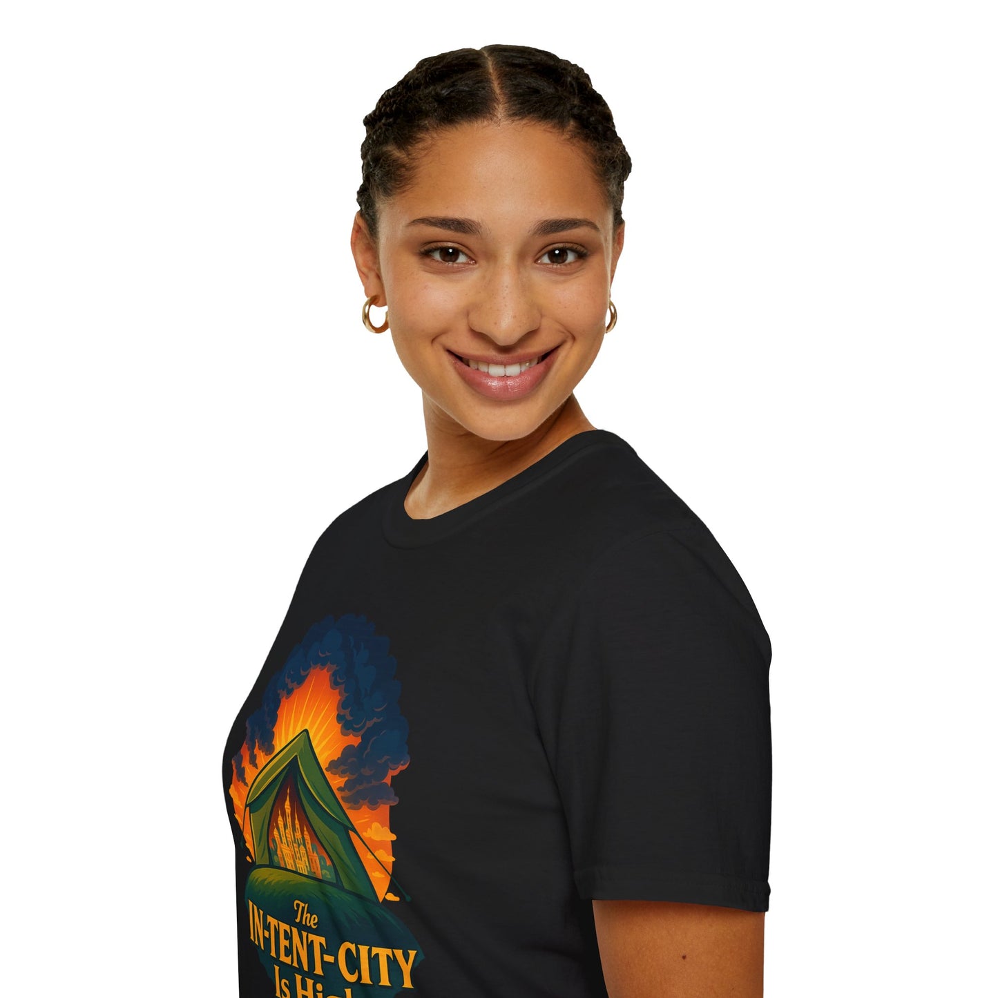 In-Tent-City Is High Camping Tee | Retro Tent Graphic T-Shirt for Hikers & Campers | Funny Outdoorsy Gift | Vintage Style Unisex Tee