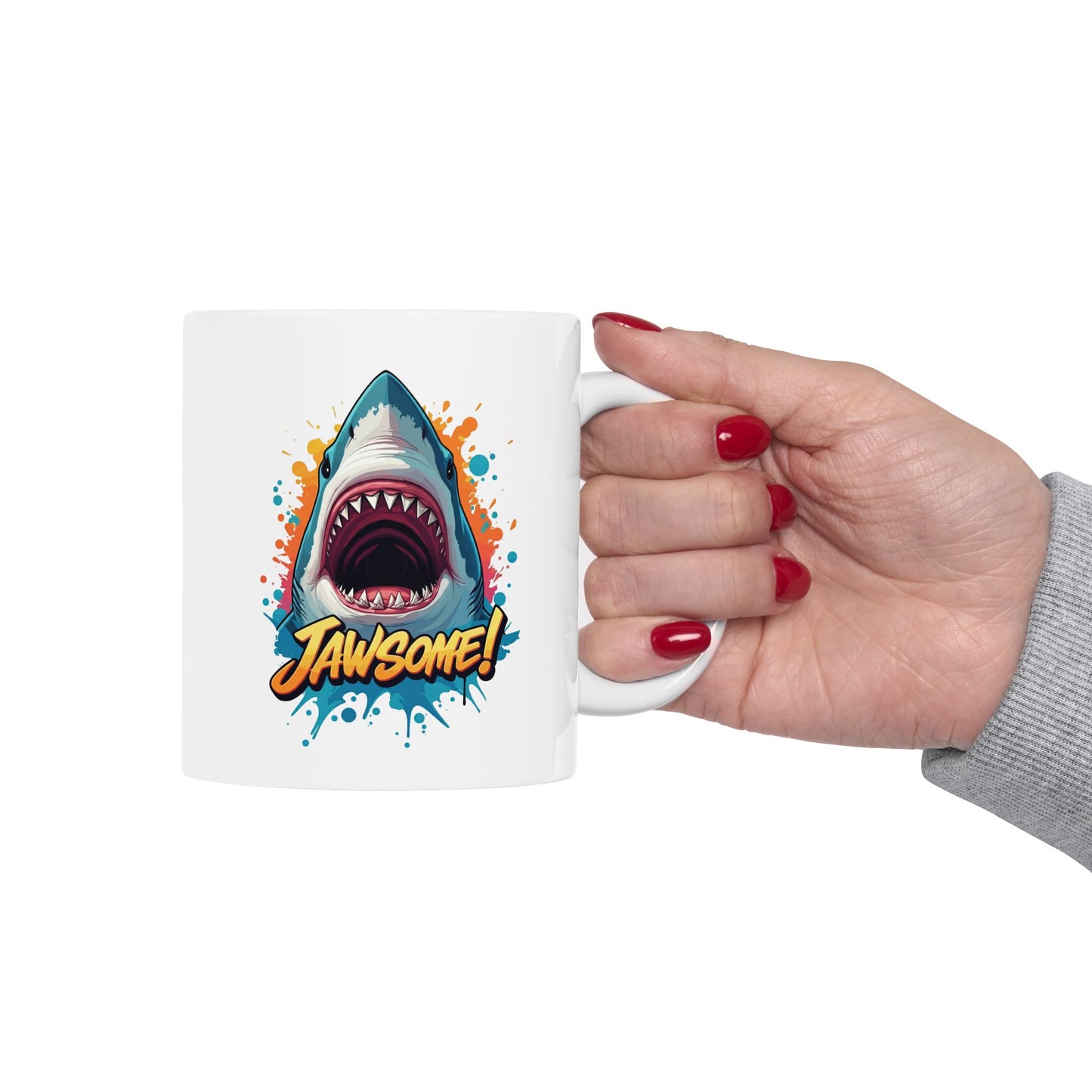 “JAWSOME!” Shark Mug | Funny Shark Coffee Mug | Punny Ocean Lover Gift | Shark Lover Cup | Bold Marine Art Mug | Unique Animal Pun Mug