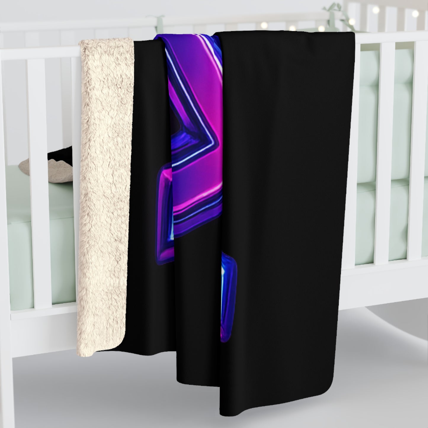 Neon Faith Sherpa Fleece Blanket, Futuristic Blue And Pink Symbol Design, Soft Glow Throw Blanket For Home Decor, Gifts, And Cozy Comfort