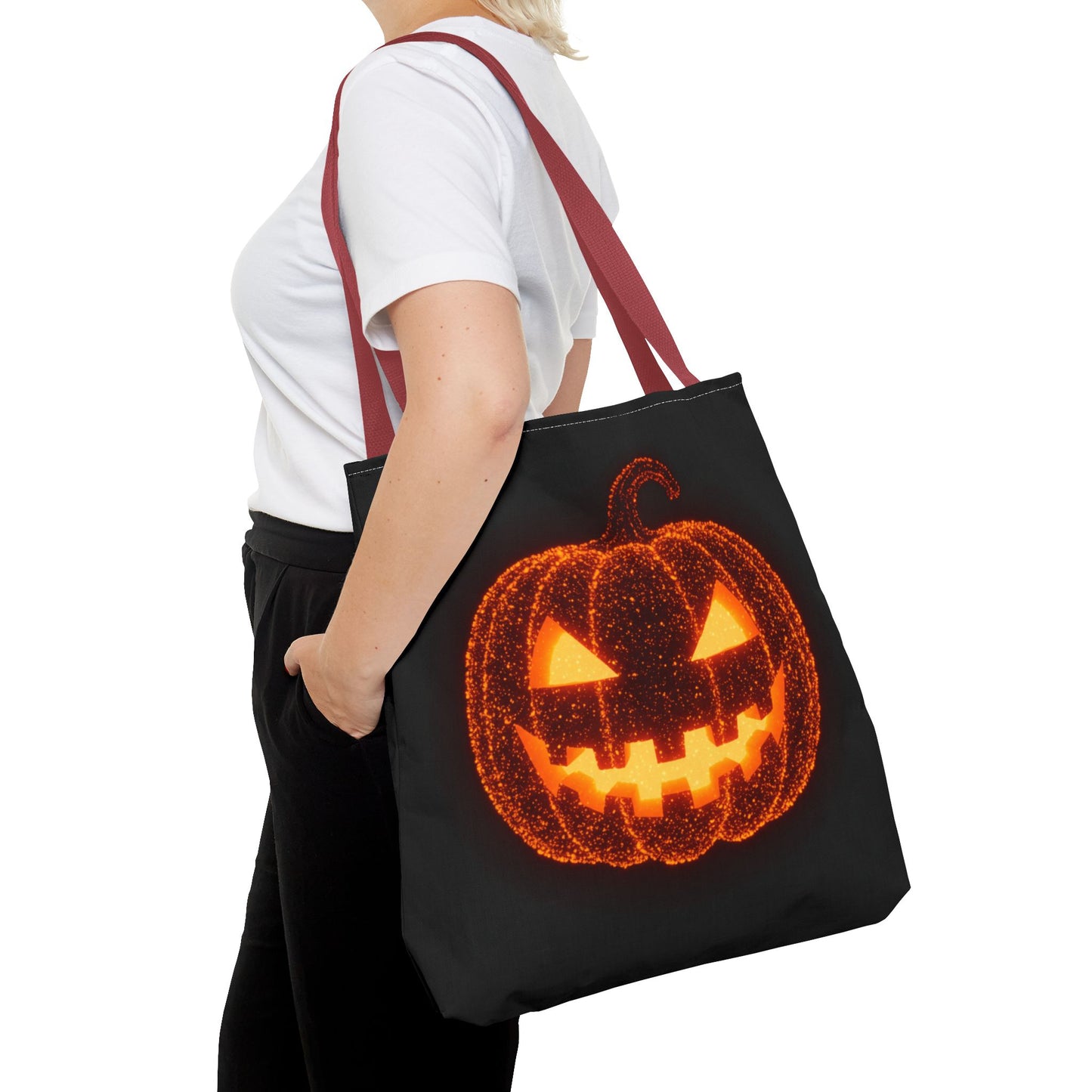 Glowing Pumpkin Tote Bag, Jack O Lantern Halloween Canvas Tote, Spooky Trick Or Treat Bag, Reusable Pumpkin Design Tote, Halloween Gift Bag