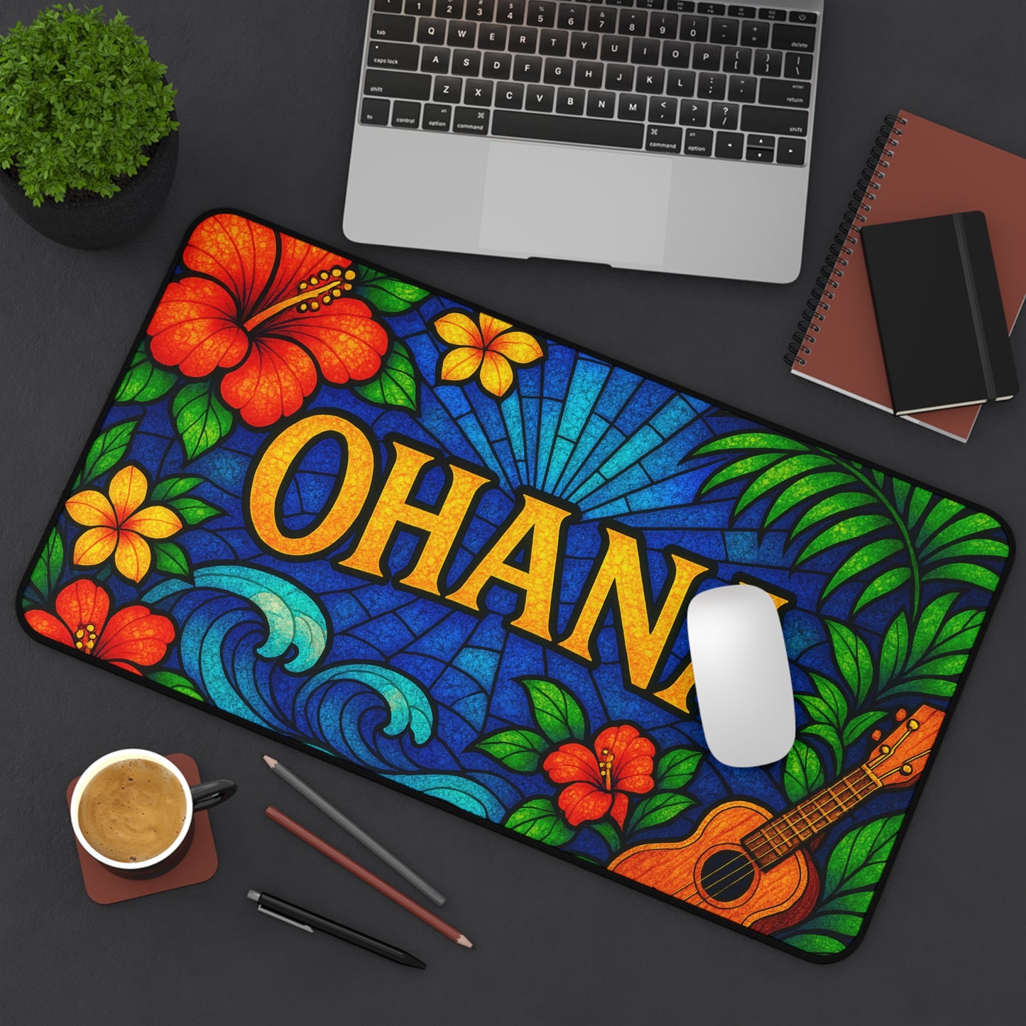 Ohana Desk Mat – Tropical Floral Mouse Pad, Hawaiian Office Decor, Extended Gaming Mat