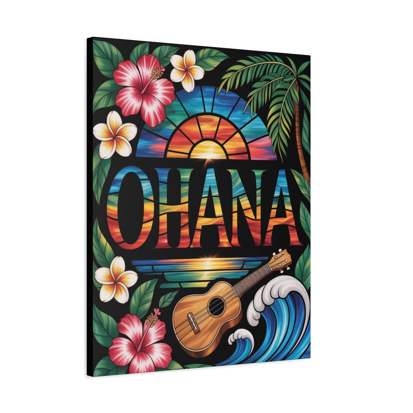 Ohana Canvas Wall Art - Hawaiian Tropical Sunset Print, Family Quote Home Decor, Aloha Vibes