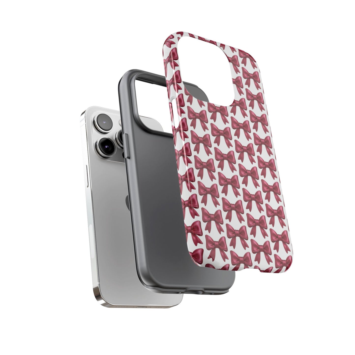 Coquette Bow iPhone Case - Burgundy Ribbon Pattern Phone Cover, Girly Aesthetic Accessory, Cute Gift for Her