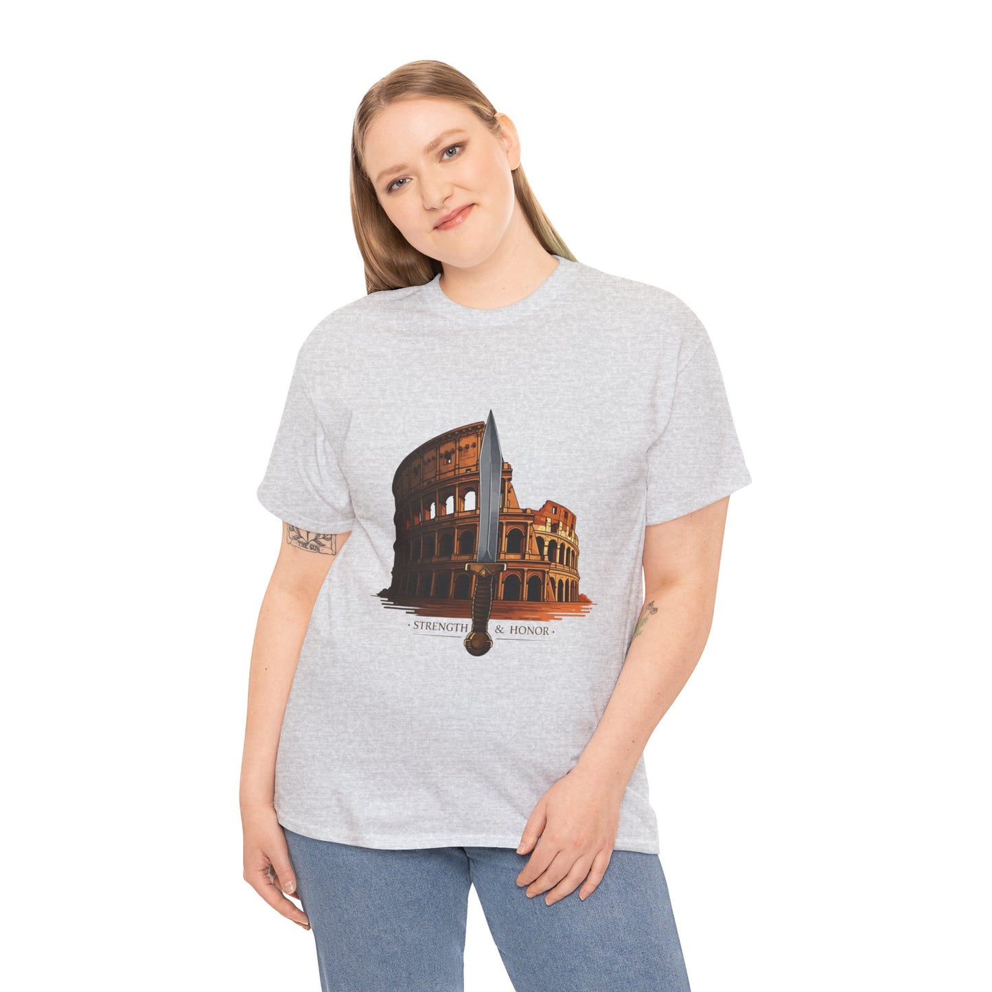 Strength & Honor Gladiator Shirt – Roman Colosseum Sword Graphic Tee – Ancient Rome History T-Shirt for Gladiator & Travel Fans