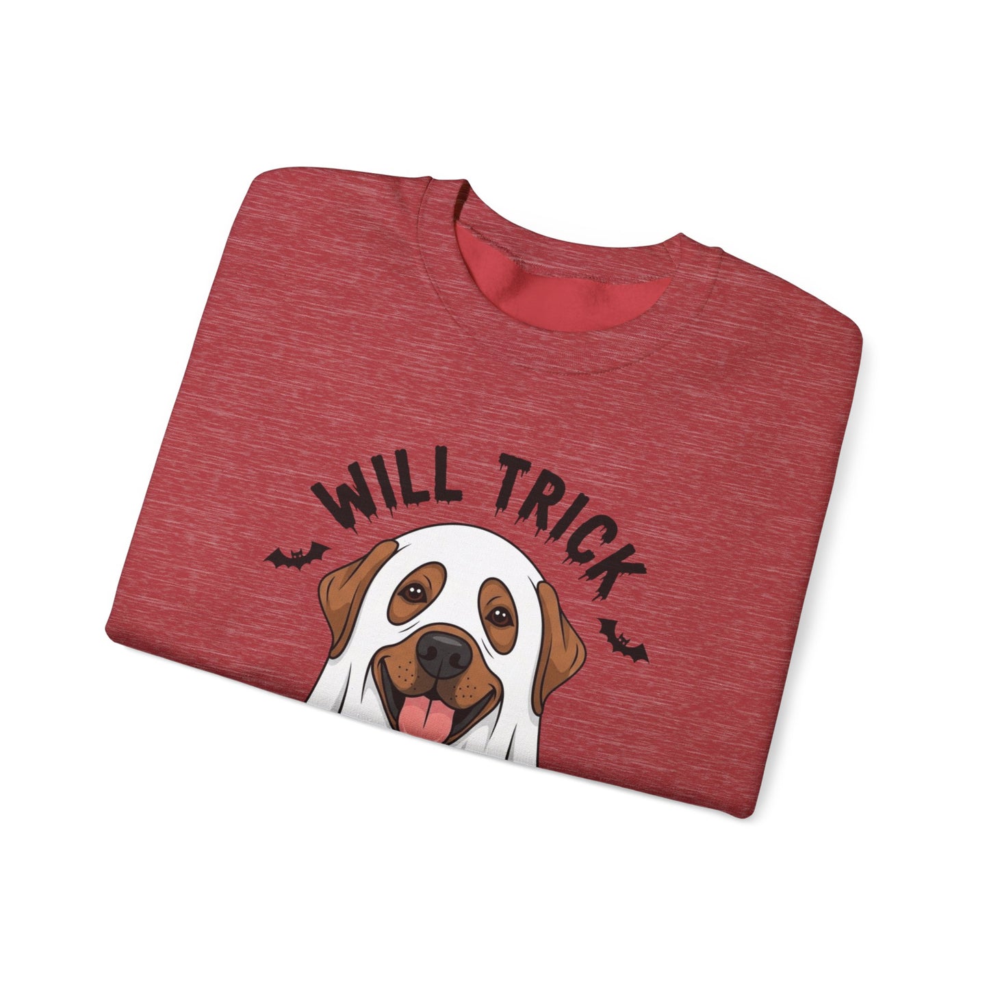 Will Trick for Treat Sweatshirt, Ghost Dog Halloween Crewneck, Funny Pet Costume Graphic Pullover, Trick-or-Treat Dog Lover Gift Sweater