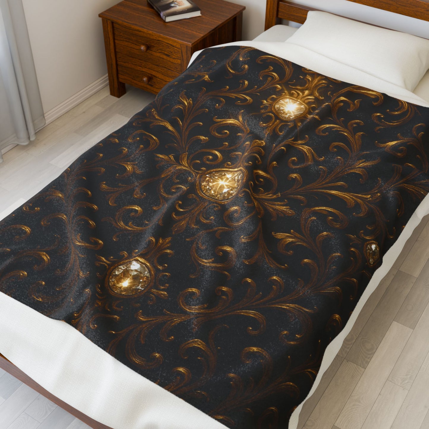 Luxury Black Gold Blanket Baroque Style Throw Gothic Glam Bedding Decor Elegant Soft Plush Blanket Celestial Star Blanket Gift