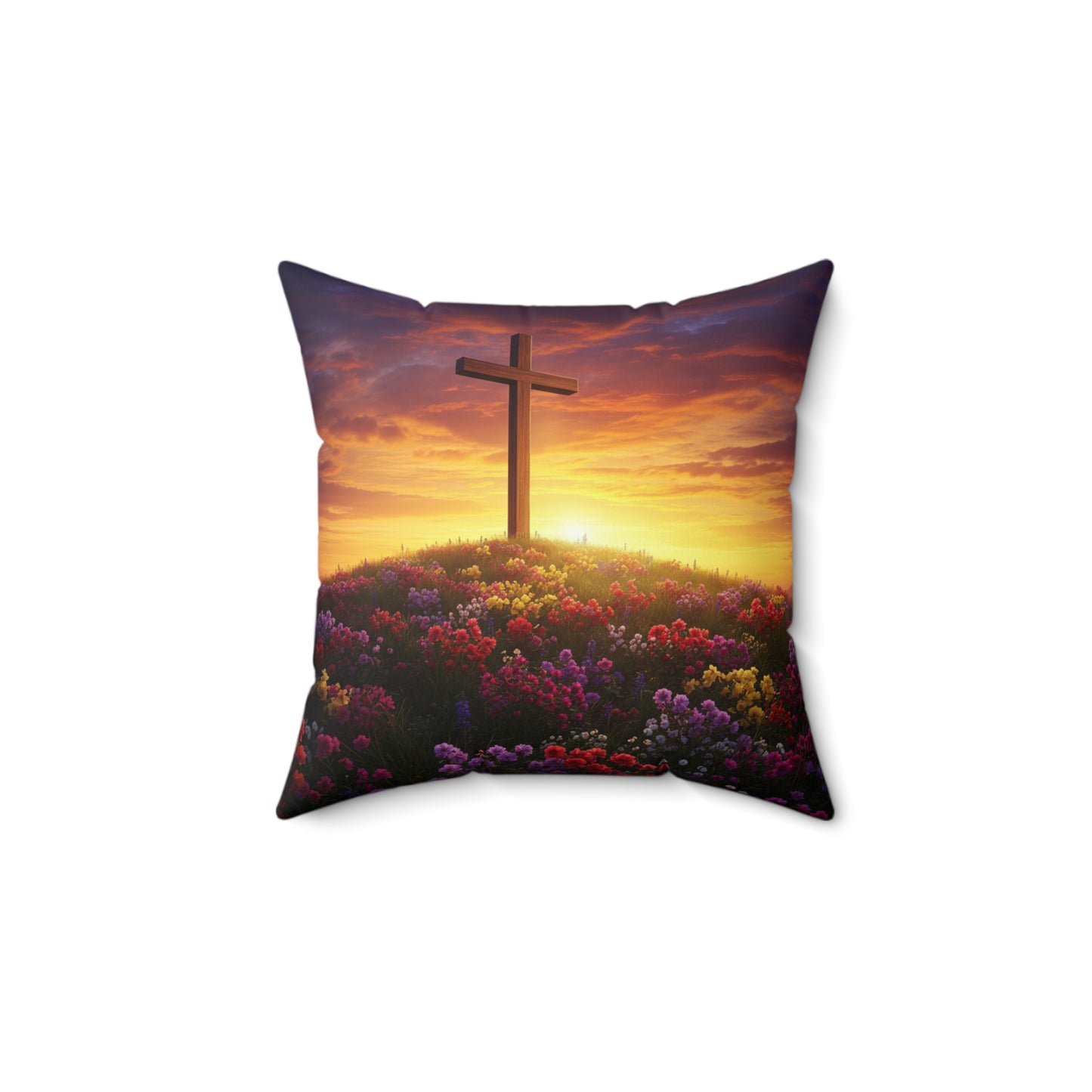 Decorative Pillow with DaVinci Style Cross on Hill Christian Pillow Spiritual Decor Faith Inspired Throw Pillow
