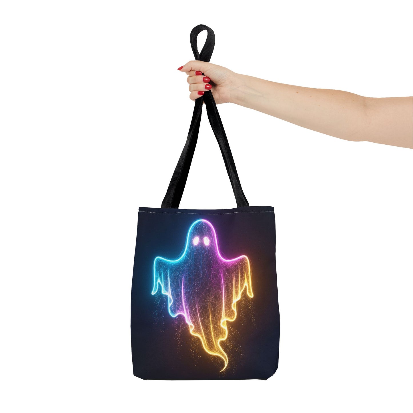 Neon Ghost Tote Bag - Bright Colorful Ghost Print Shoulder Tote, Spooky Cute Reusable Canvas Bag, Halloween Aesthetic Everyday Carry