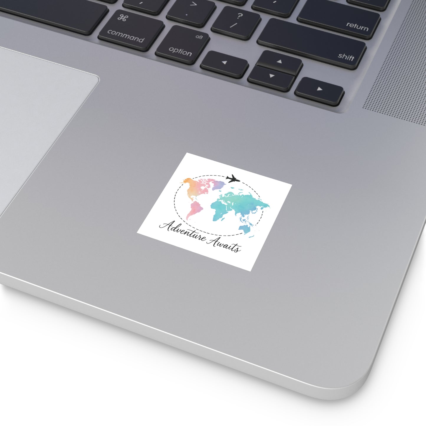 Watercolor Adventure Awaits World Map Sticker - Travel Vinyl Laptop Decal, Wanderlust Gift, Waterproof Aesthetic Globe Sticker