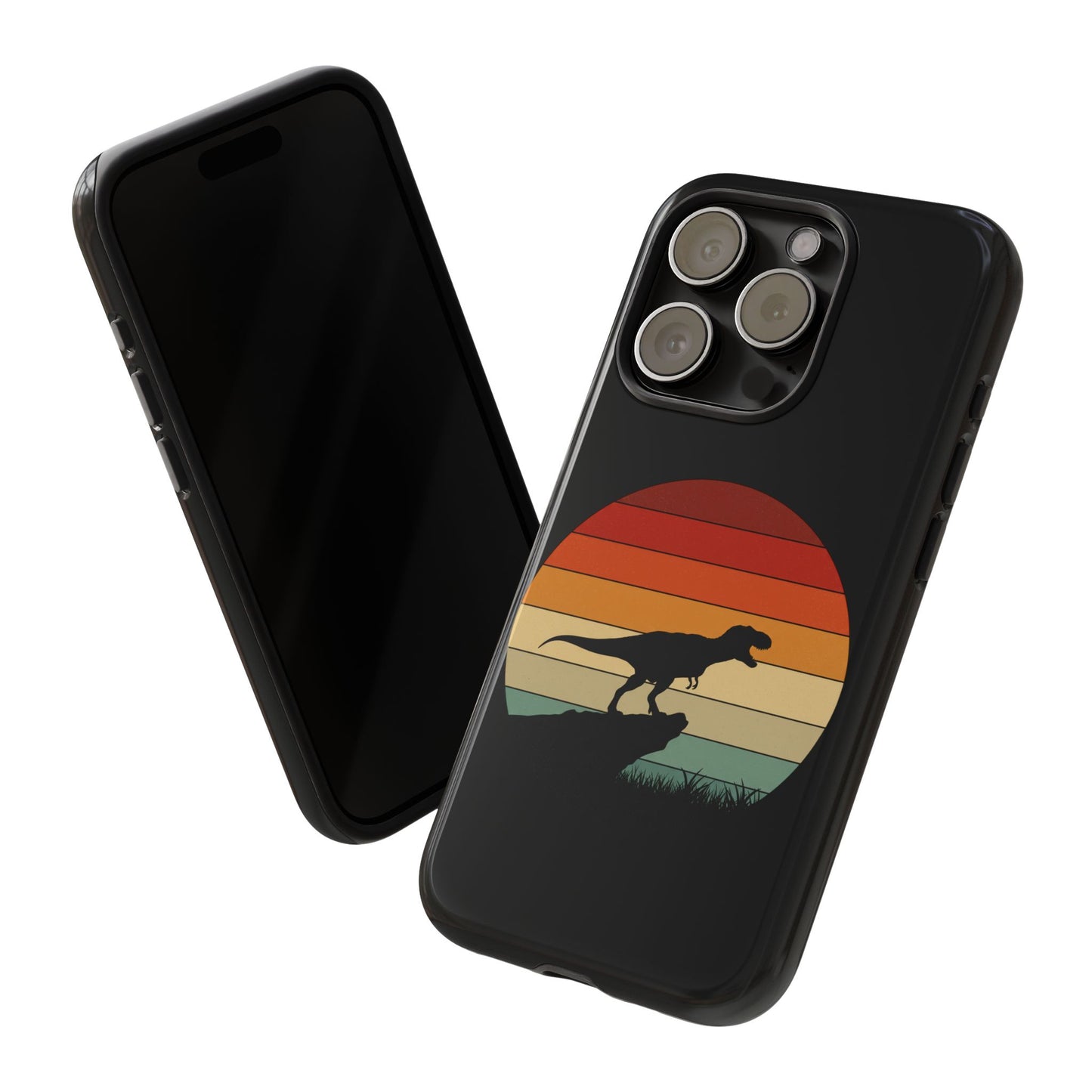 Retro Sunset Dinosaur iPhone Case | T‑Rex Silhouette Vintage Phone Cover for iPhone 14/15/16 Pro | Aesthetic Dinosaur Gift