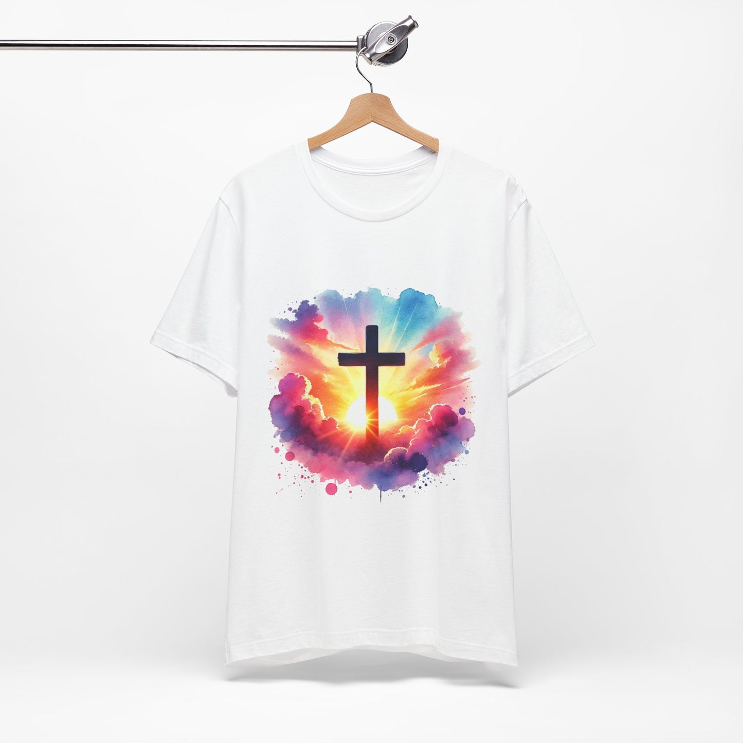 Faith Cross Sunburst Christian Tee | Inspirational Christian T-Shirt | Colorful Sunrise Cross Shirt | Faith Gifts for Women Men