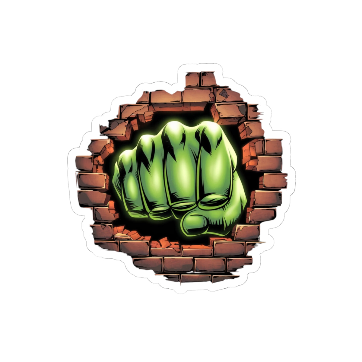 Stickers Green Fist Smashing Through Wall Design, Comic Book Sticker, Comic Decal, Geeky Sticker