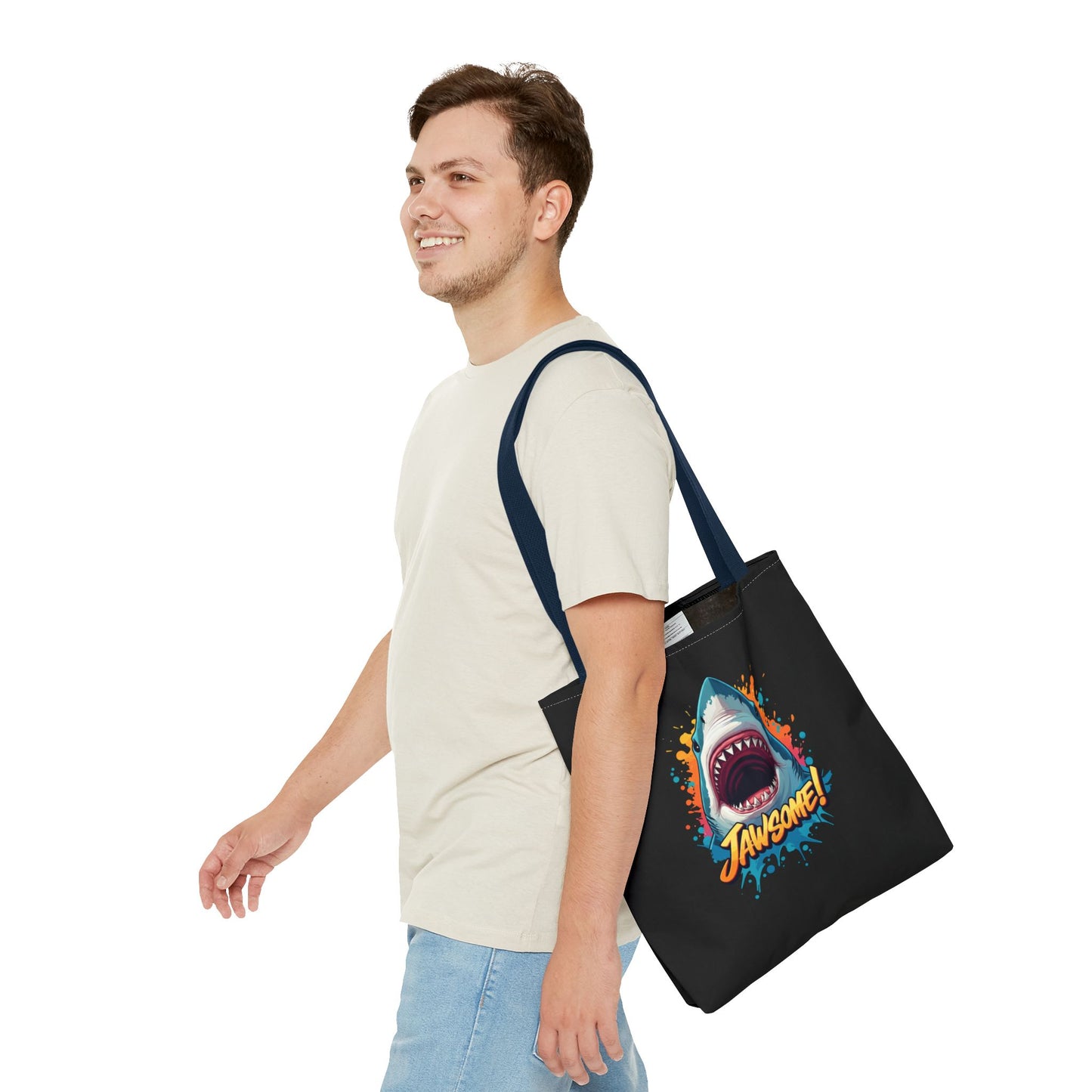 Shark Tote Bag – JAWSOME Funny Ocean Lover Bag – Durable Reusable Grocery, Beach, or Everyday Tote – Gift for Shark Fans & Sea Lovers