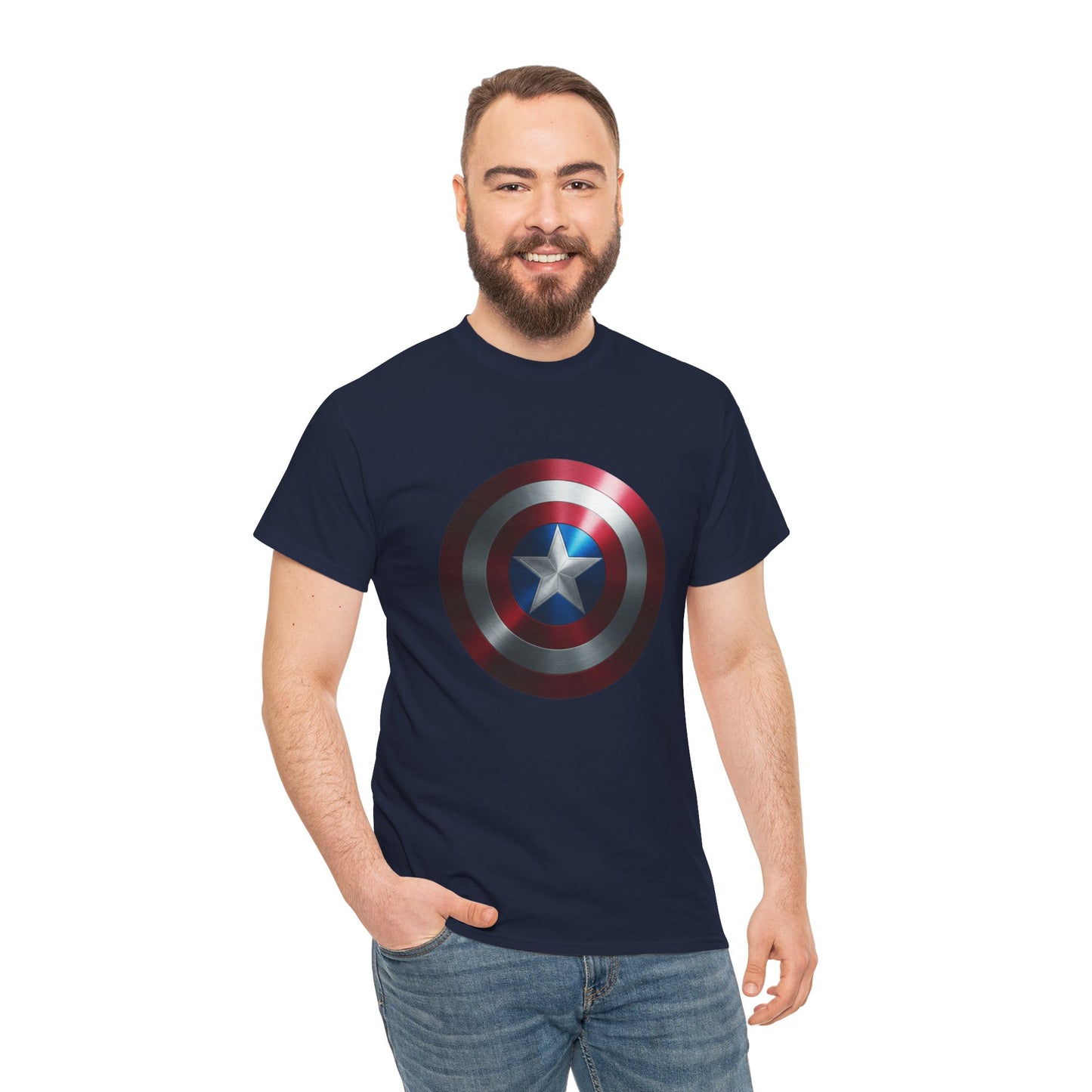 Patriotic Hero Shield Shirt – Star Emblem Graphic Tee – Super Soldier Gift – Comic Inspired Unisex Shirt – Cosplay Convention Top