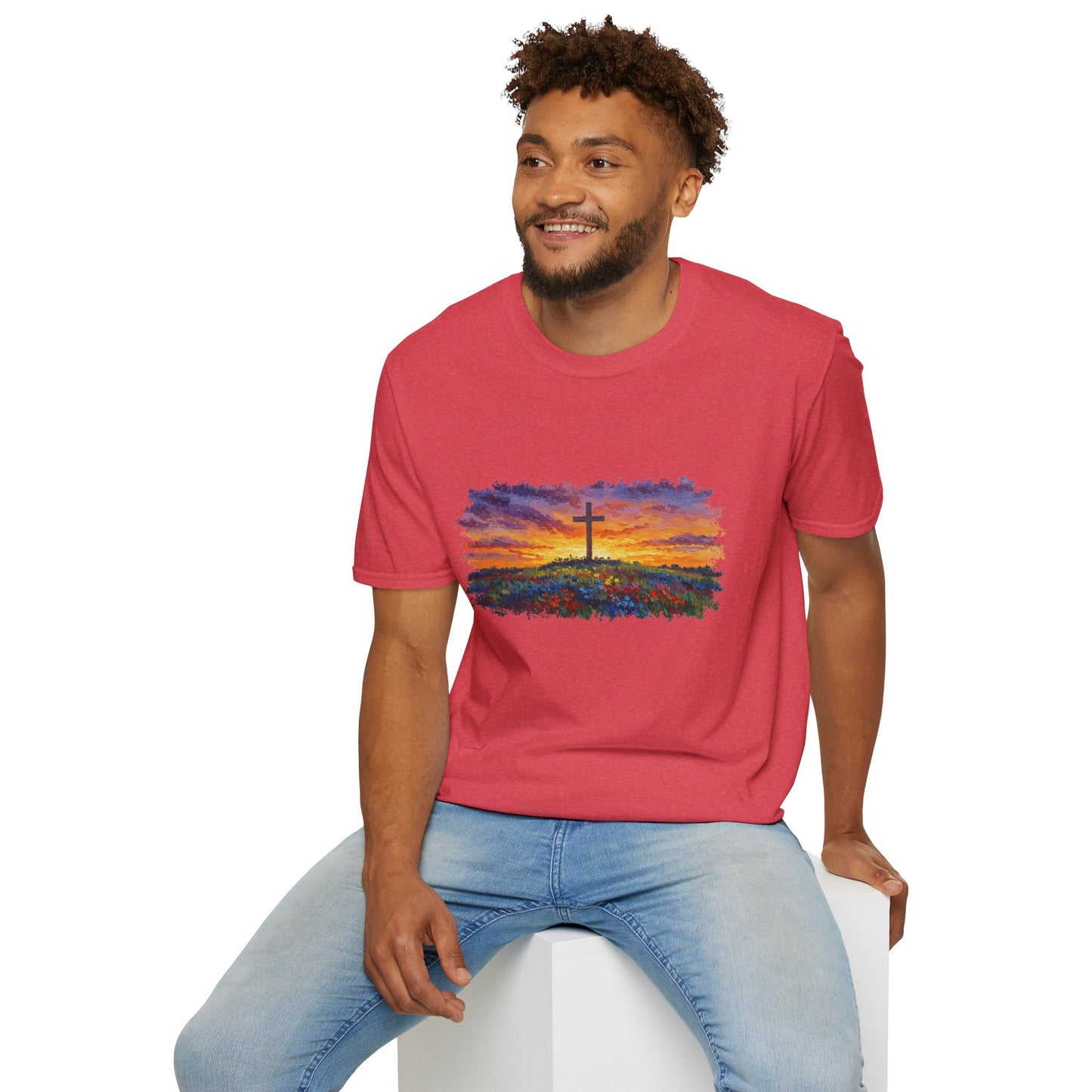 Van Gogh-Style Cross Sunset T-Shirt | Christian Faith Tee, Impressionist Nature Cross Shirt, Sunset Religious Art, Faith & Landscape Gift
