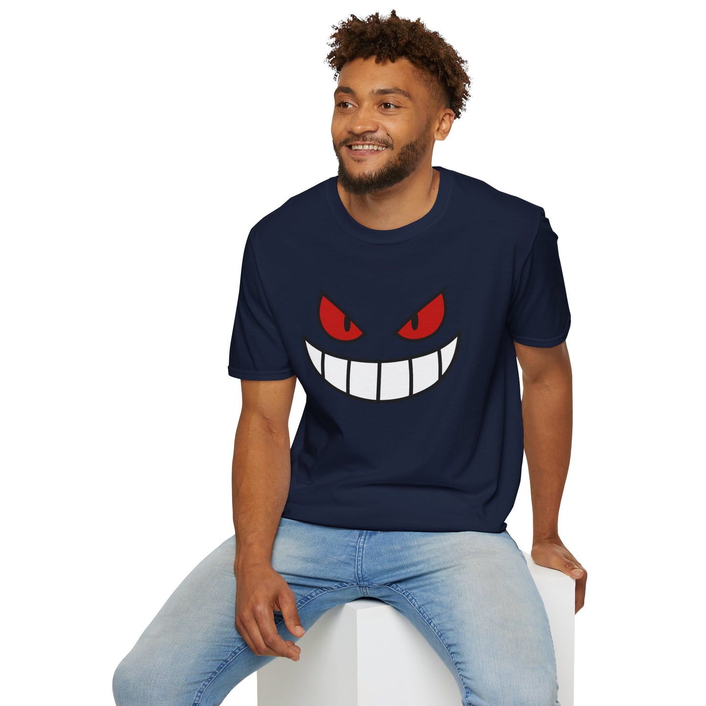 Spooky Grin Face T-Shirt - Creepy Ghost Smile Graphic Tee - Dark Humor Unisex Shirt - Anime Monster Style Funny Top