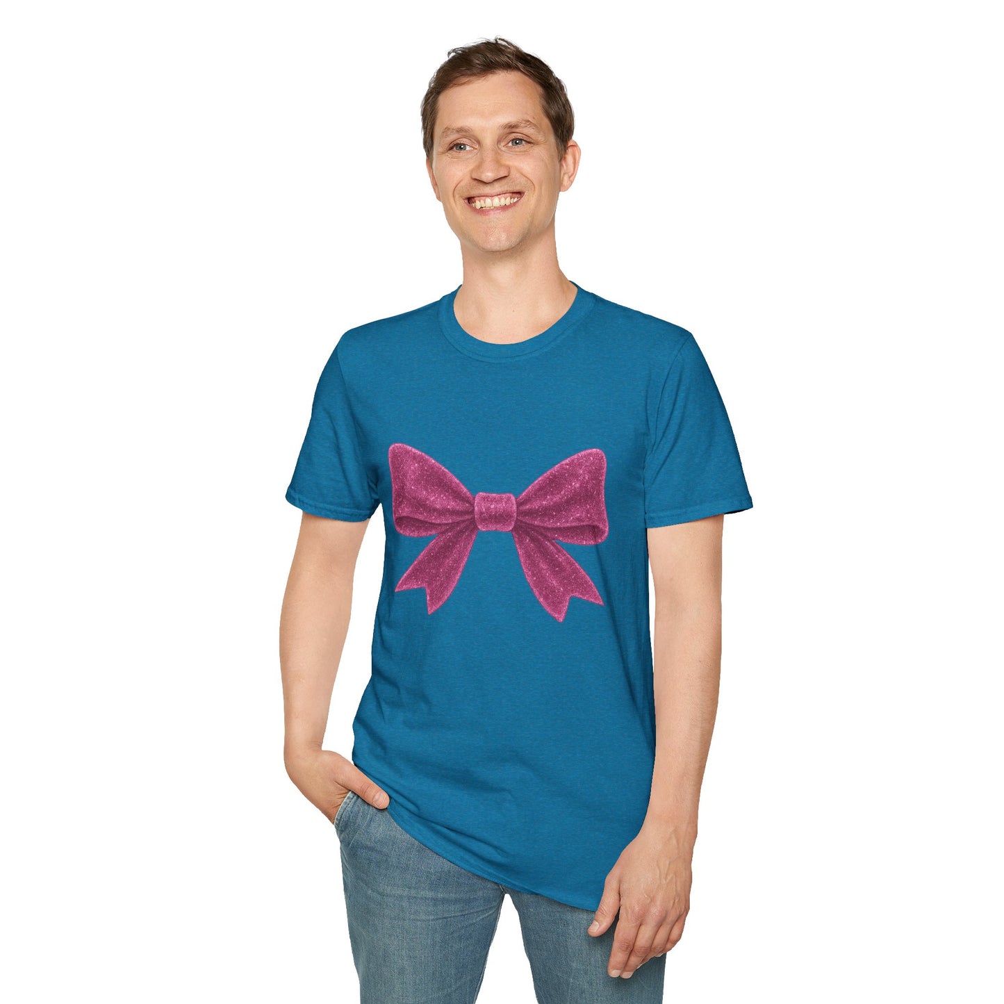 Feminine Pink Bow Graphic Tee | Coquette Bow T-Shirt | Sparkly Ribbon Shirt for Soft Girl Aesthetic | Gift for Her