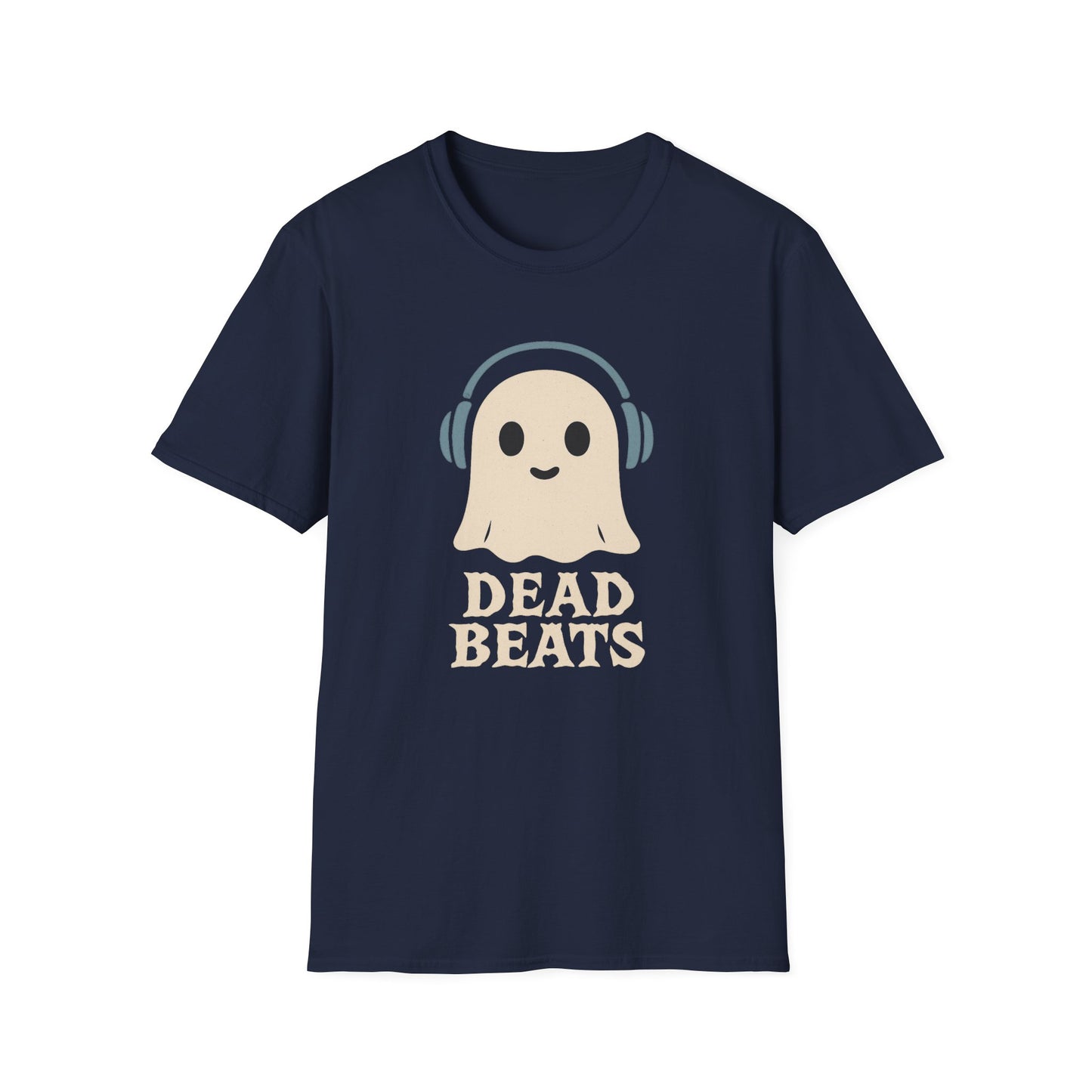 Dead Beats Ghost T-Shirt - Funny Music Halloween Shirt - Cute Ghost with Headphones Tee - Gift for DJs, Musicians and Spooky Season