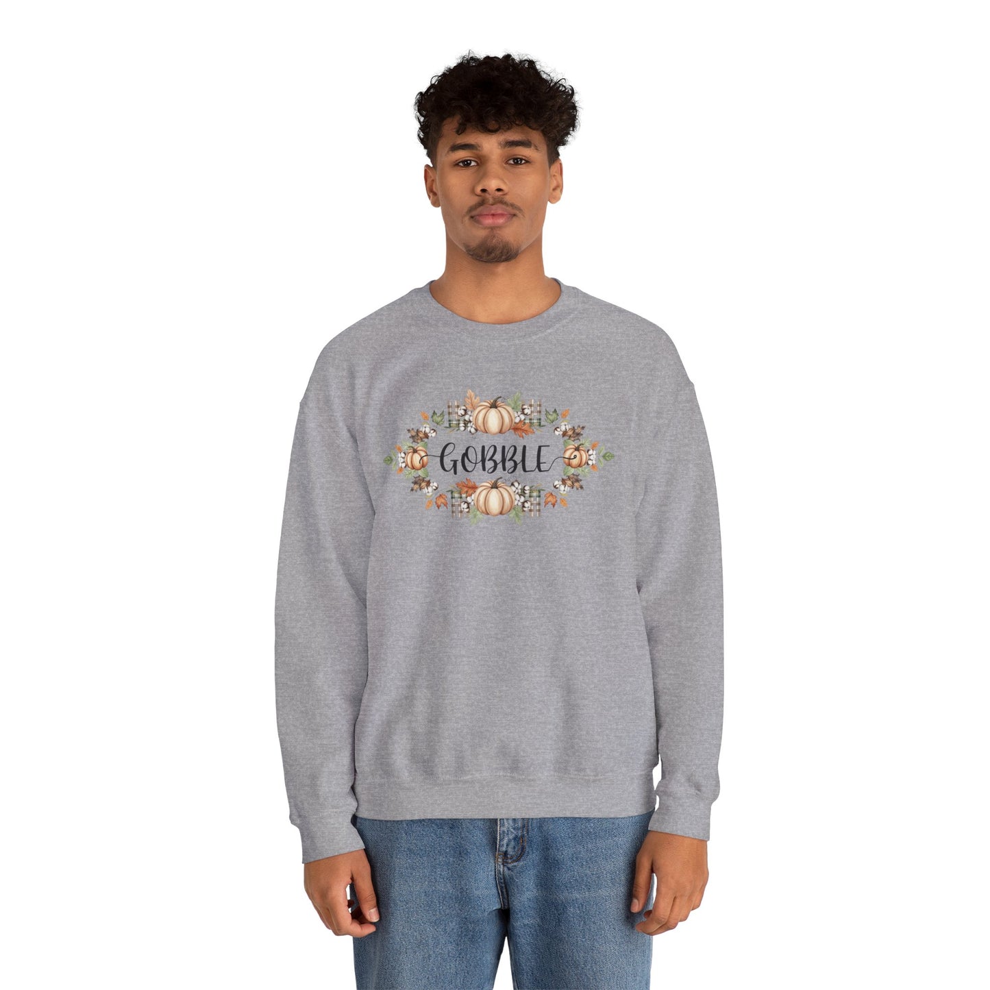 Gobble Thanksgiving Sweatshirt, Rustic Fall Turkey Crewneck, Autumn Pumpkin Floral Pullover, Thanksgiving Outfit Sweater Gift