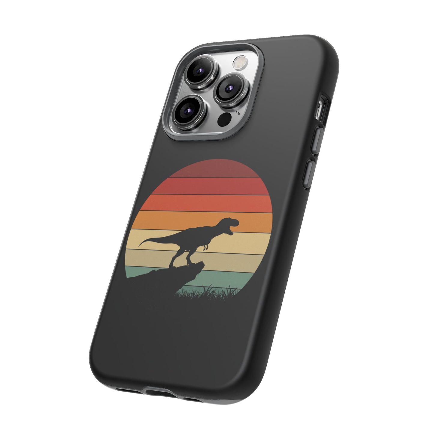 Retro Sunset Dinosaur iPhone Case | T‑Rex Silhouette Vintage Phone Cover for iPhone 14/15/16 Pro | Aesthetic Dinosaur Gift