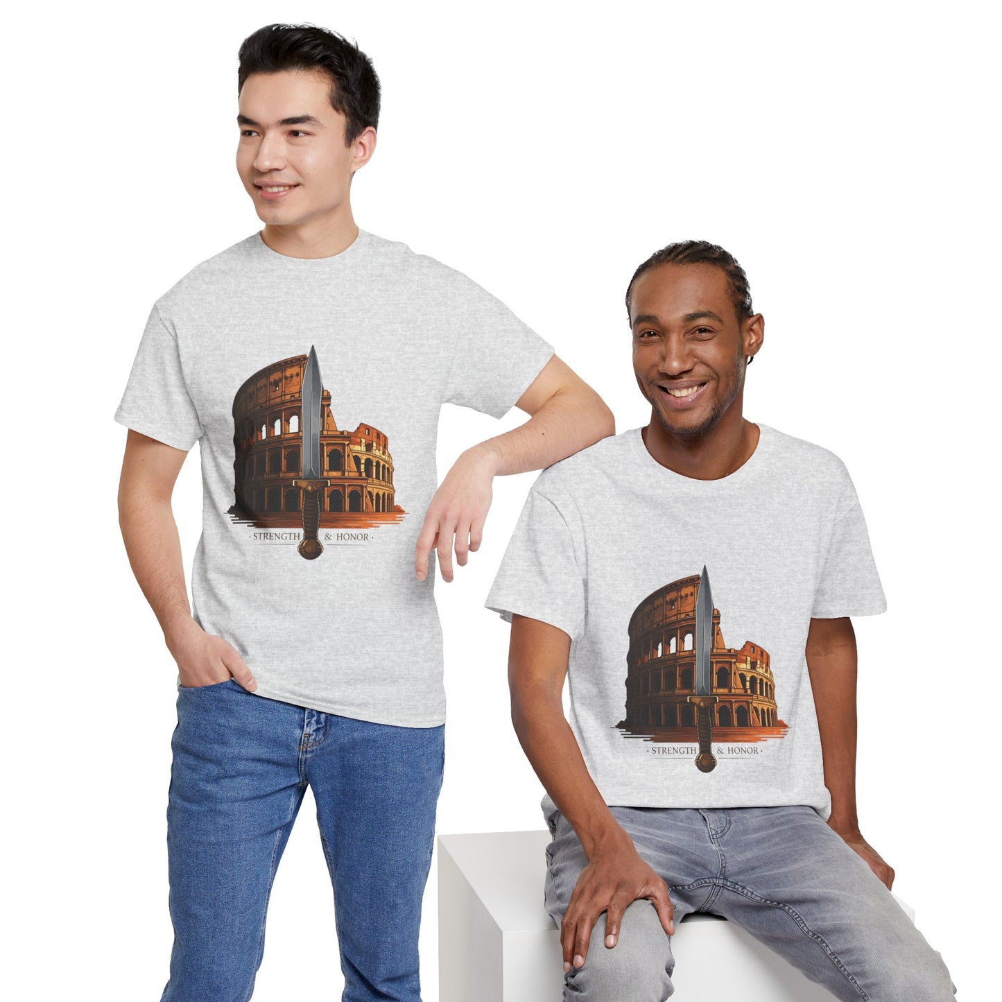 Strength & Honor Gladiator Shirt – Roman Colosseum Sword Graphic Tee – Ancient Rome History T-Shirt for Gladiator & Travel Fans