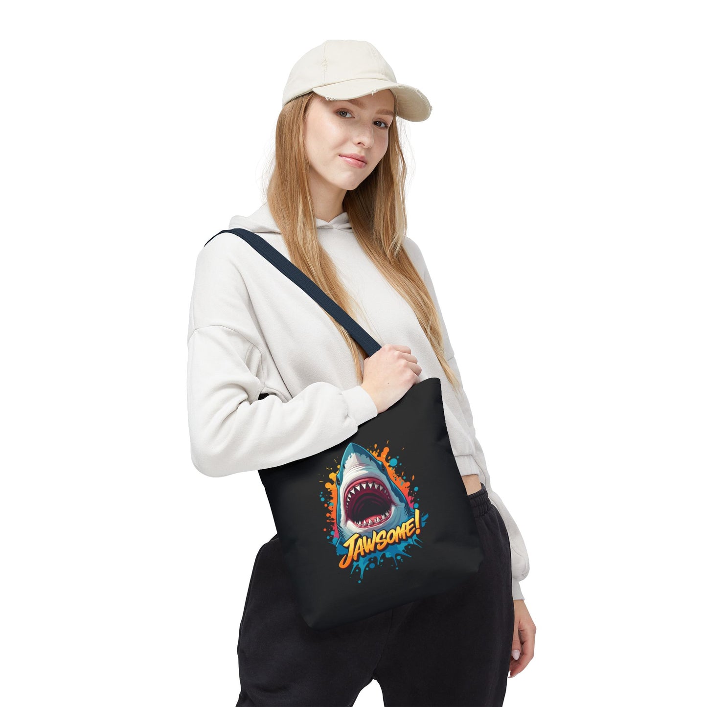 Shark Tote Bag – JAWSOME Funny Ocean Lover Bag – Durable Reusable Grocery, Beach, or Everyday Tote – Gift for Shark Fans & Sea Lovers