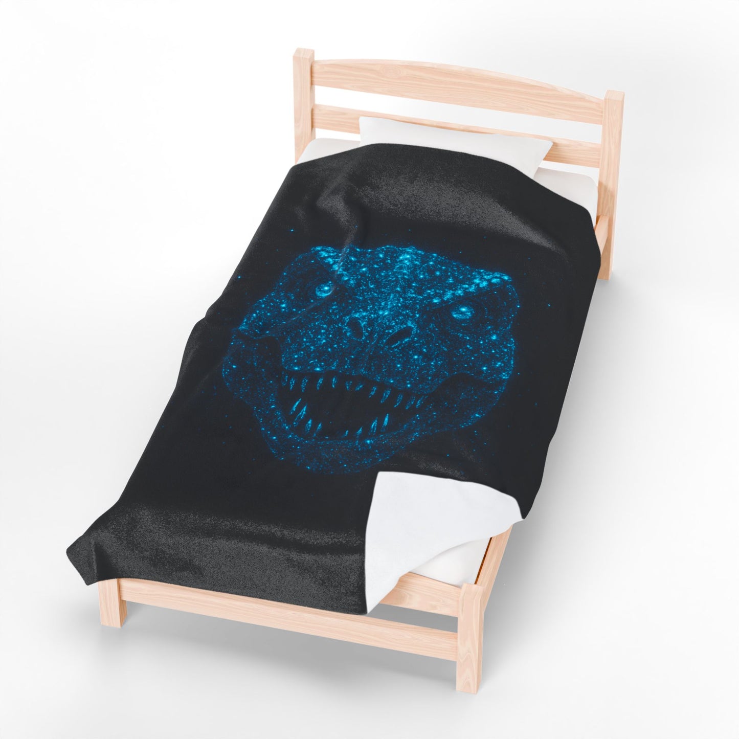 Bioluminescent-Style T-Rex Blanket - Neon Blue Dinosaur Throw for Kids, Teens and Gamers - Soft Cozy Dino Bedding, Unique Jurassic Gift
