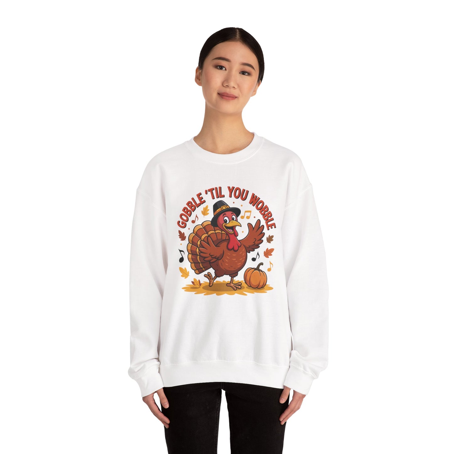 Gobble Til You Wobble Sweatshirt, Funny Cartoon Turkey Thanksgiving Crewneck, Dancing Turkey Fall Pullover, Cozy Friendsgiving Holiday Top