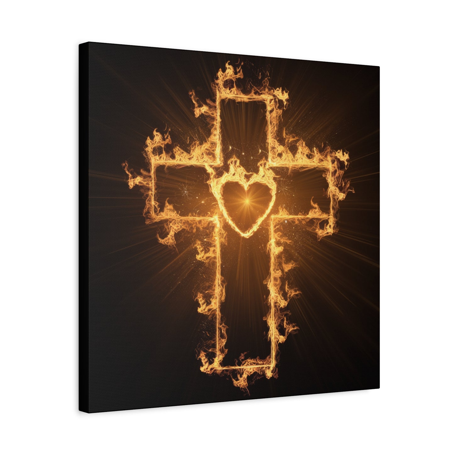 Flaming Heart and Cross Christian Wall Art Canvas