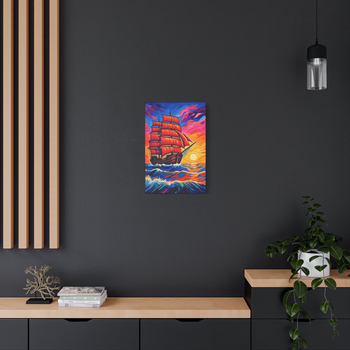 Canvas Art - Ship Sailing at Sunset