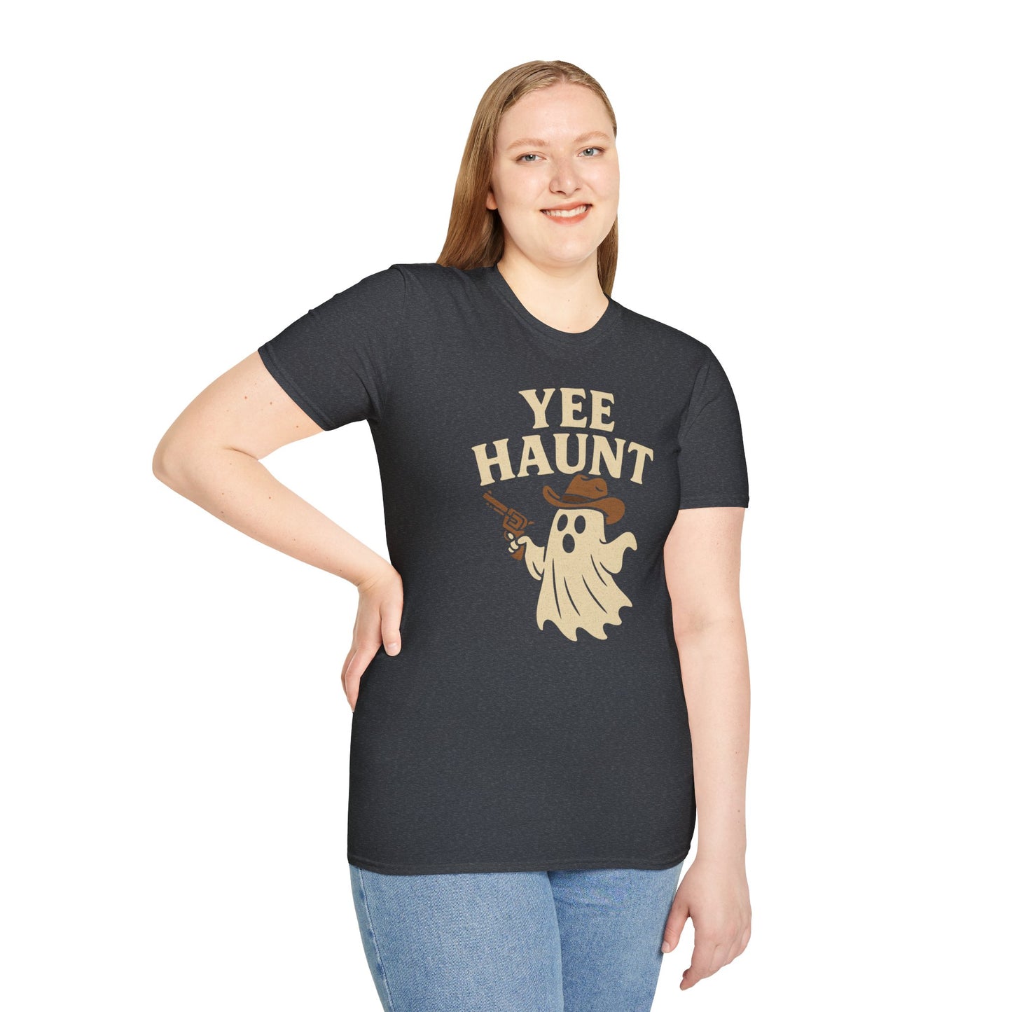 Yee Haunt Ghost Cowboy Halloween Tee - Cute Western Spooky Ghost Shirt - Boo Haw Fall Tee for Ghost Lovers - Unisex Halloween Graphic T-Shirt