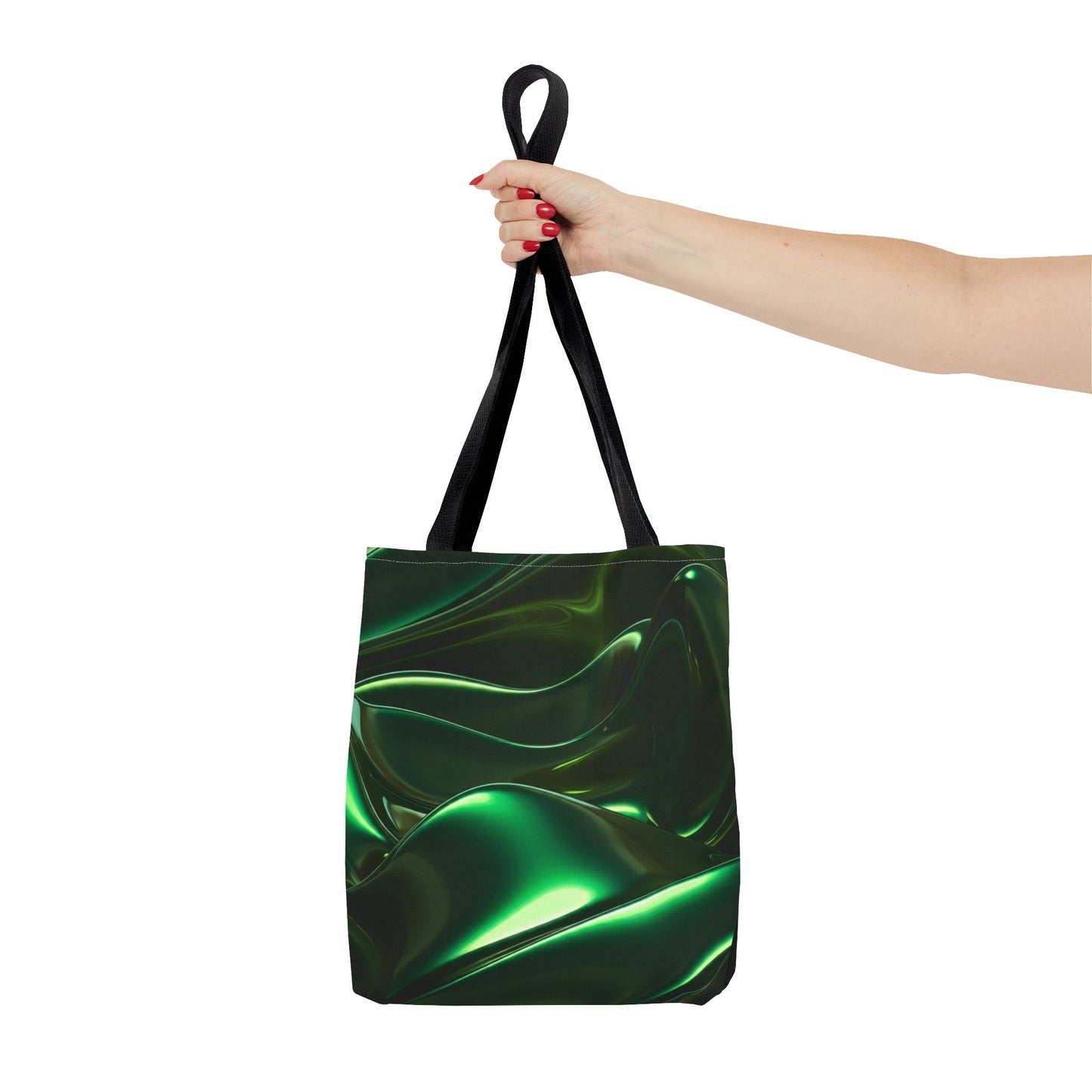 Futuristic Green Tote Bag - Abstract Metallic Wave Art Tote - Glossy Cyber Aesthetic Bag, Techwear Vibes, Edgy Gamer Gift, Trendy Street Style