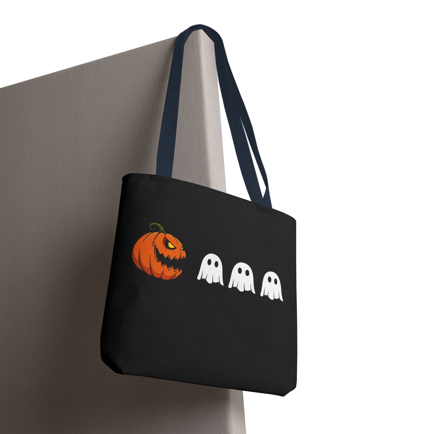 Halloween pumpkin ghost tote bag, spooky trick or treat canvas bag, ghost pumpkin design reusable tote, spooky season gift tote