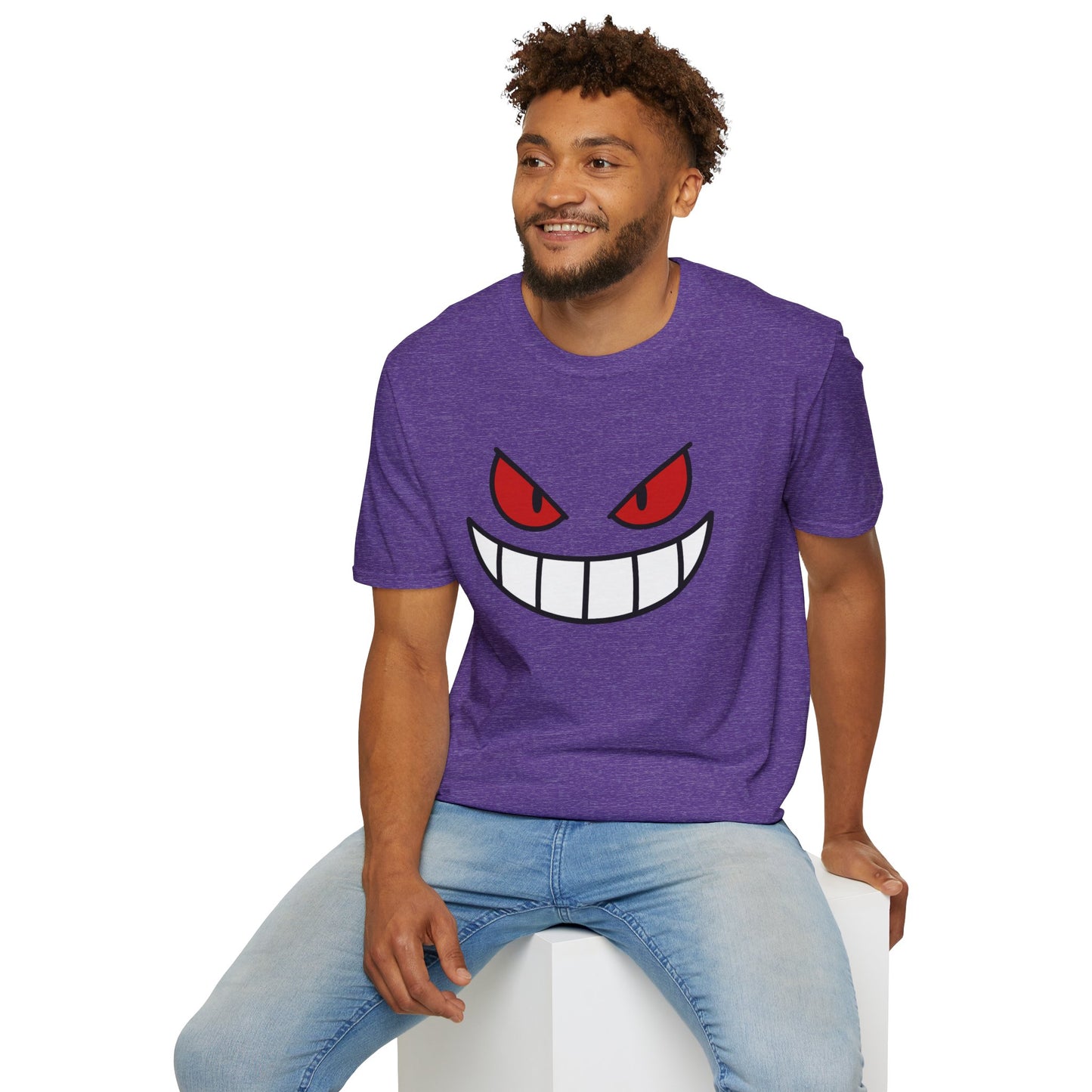 Spooky Grin Face T-Shirt - Creepy Ghost Smile Graphic Tee - Dark Humor Unisex Shirt - Anime Monster Style Funny Top