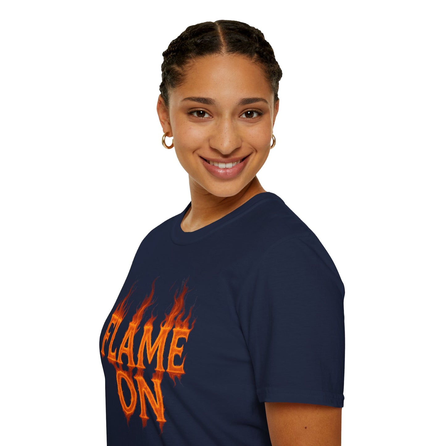 Flame On Fire Typography Shirt - Superhero Fan Gift, Personalized Fiery Slogan Tee, Comic Style Flame Letter T-Shirt, Flame Lover Shirt